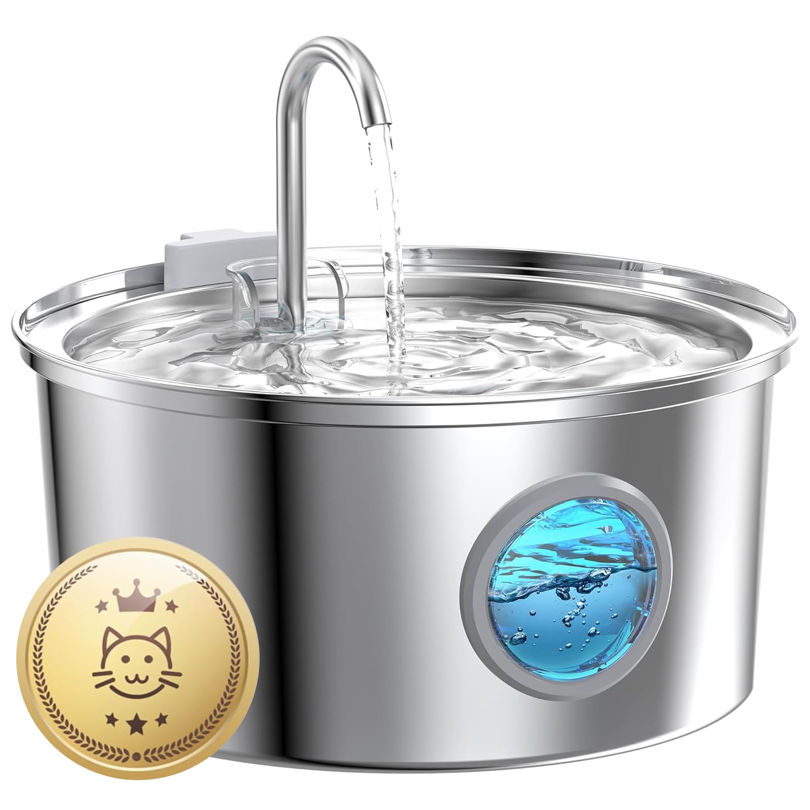 GIOTOHUN water fountain front view in stainless steel for easy pet hydration