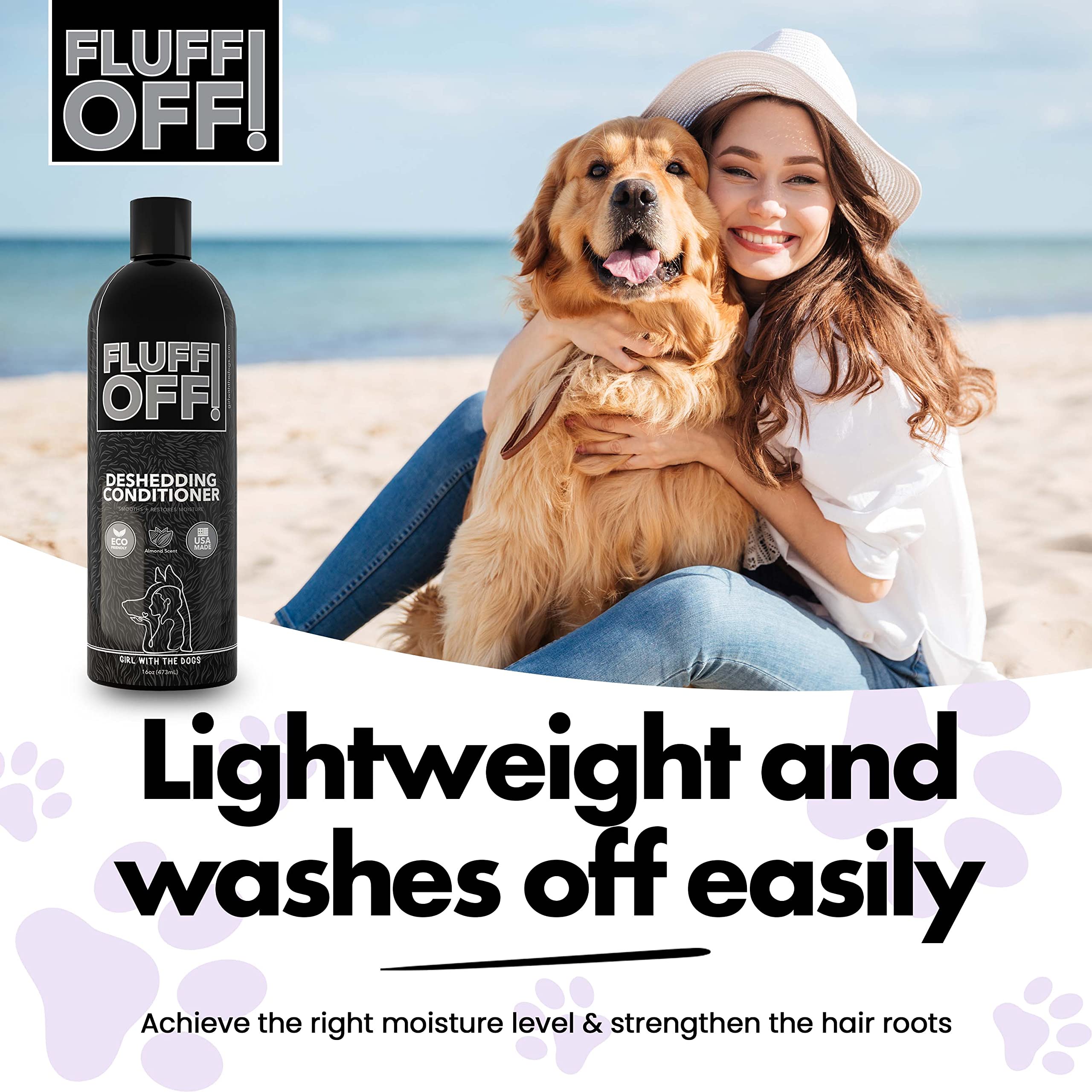 Coconut oil and vitamins in Fluff Off nourish fur and maintain natural oils.