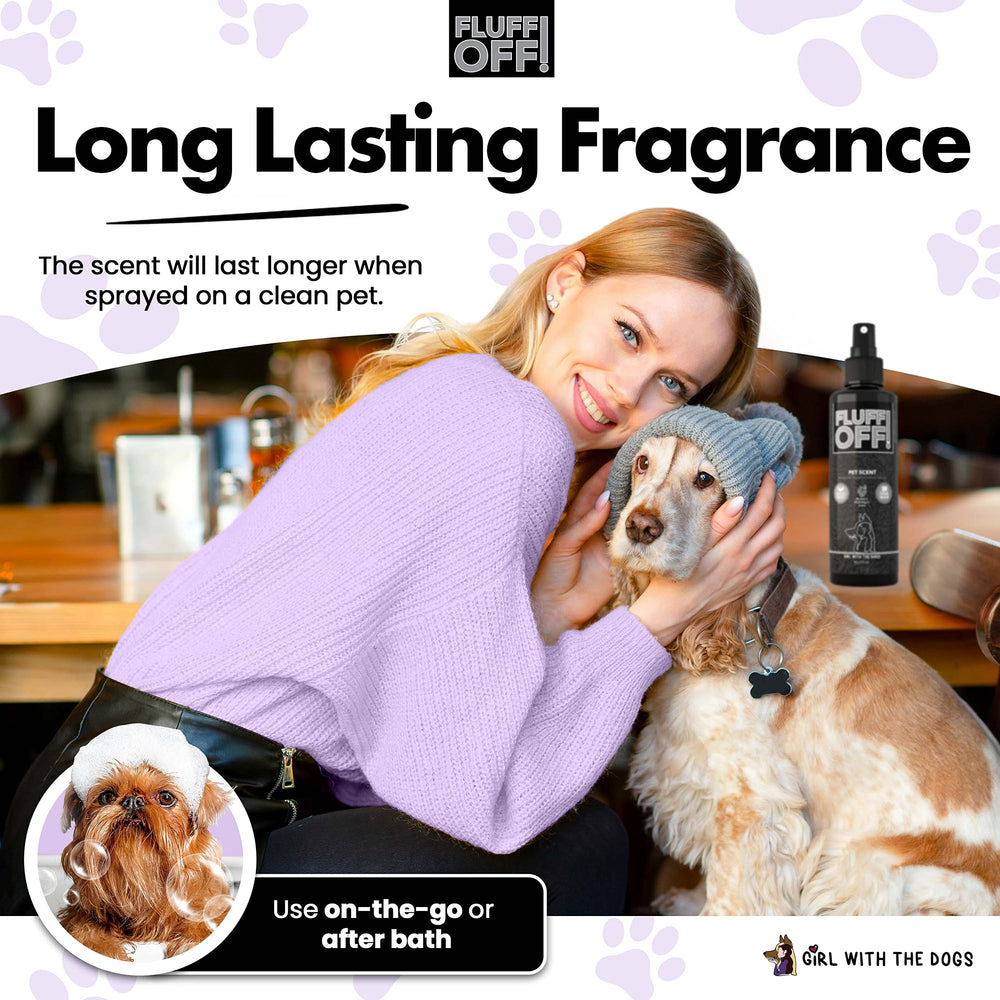 Fluff Off spray mist for on-the-go freshening of pets.