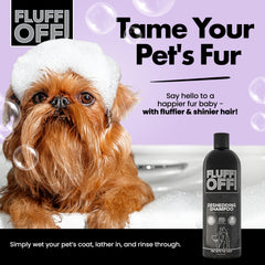 Fluff Off shedding reduction shows less loose fur between baths.