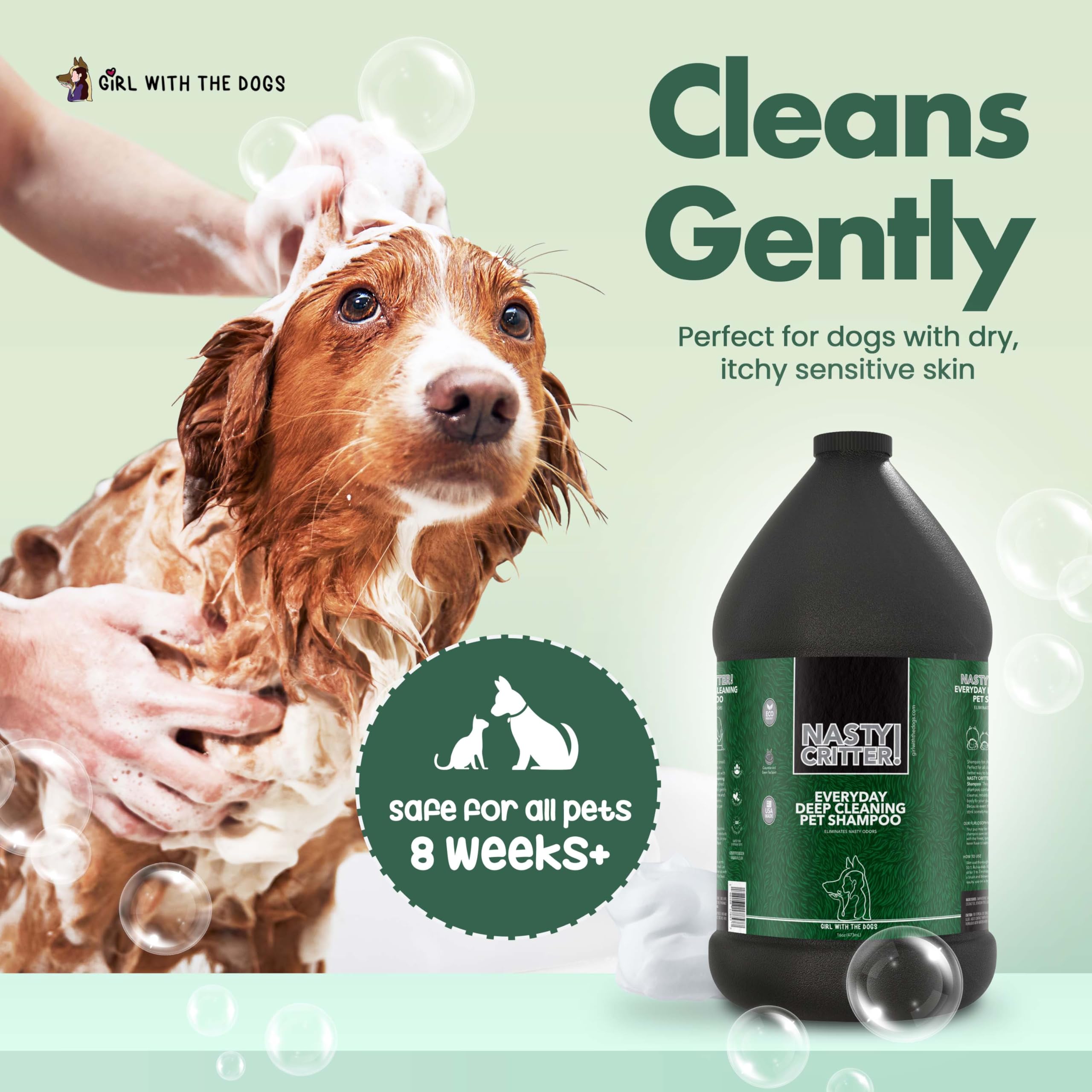 Coconut oil ingredient supports natural moisture in Nasty Critter shampoo.