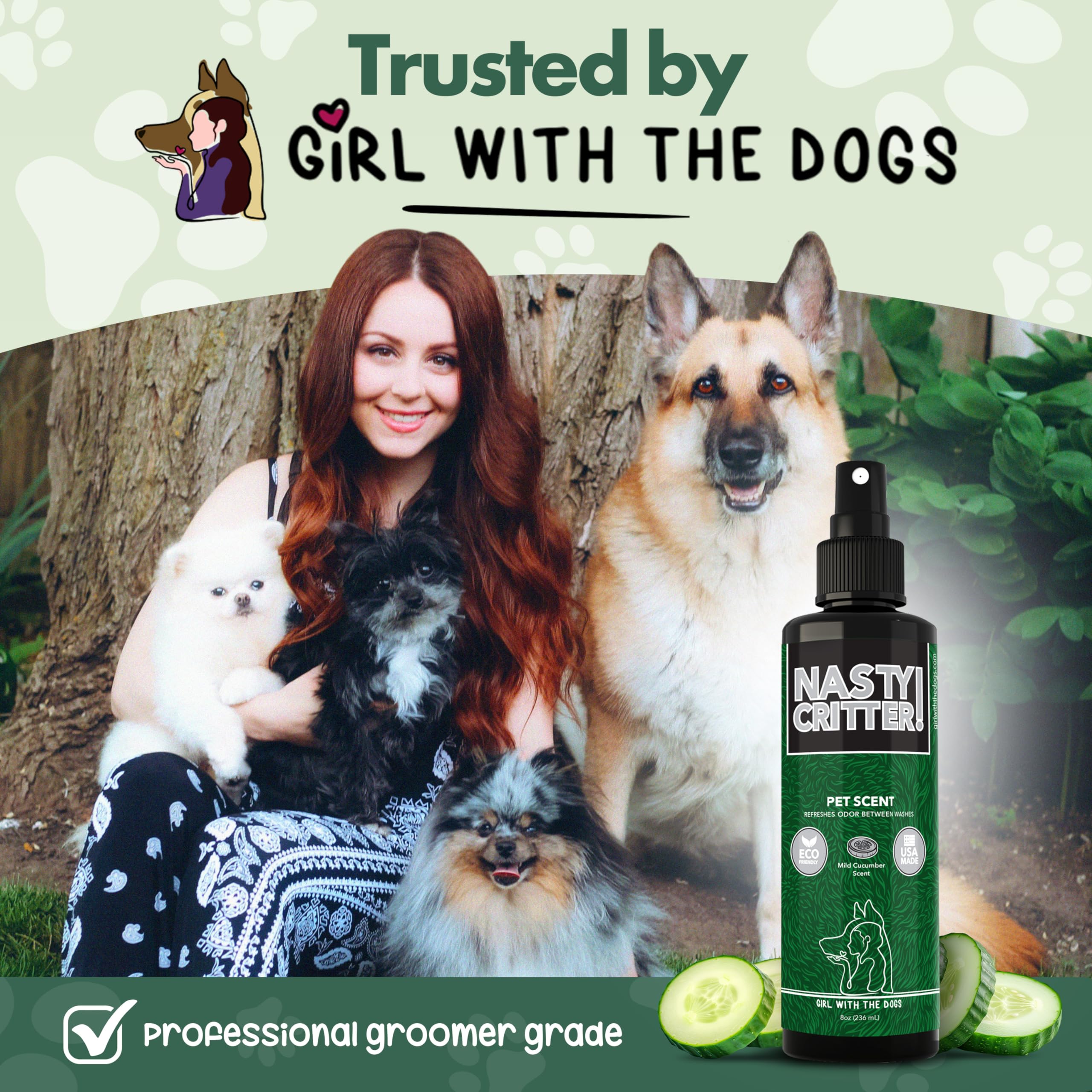 Girl With The Dogs NASTY CRITTER spray evenly misted on coat for fresh scent.