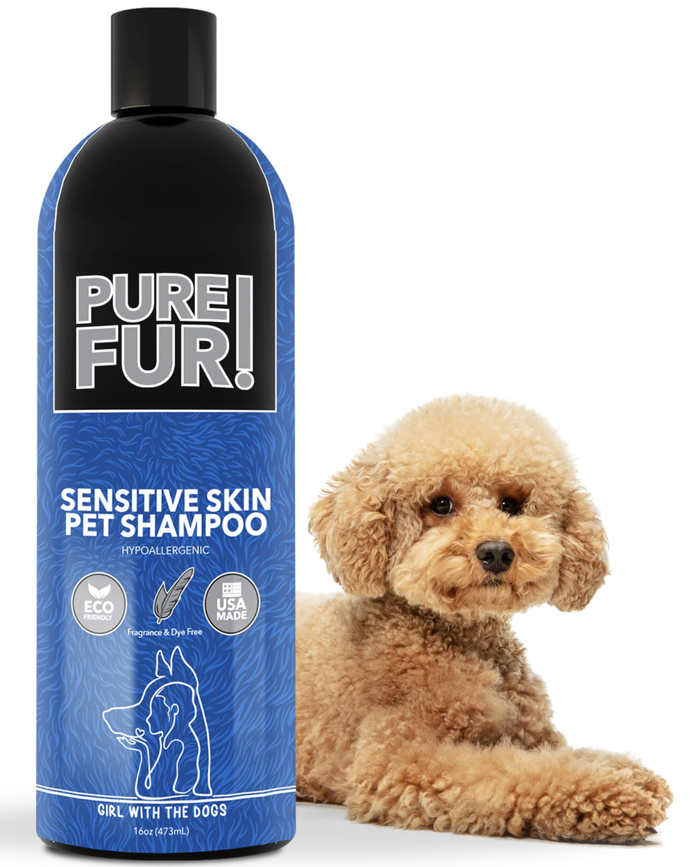 Girl With The Dogs Pure Fur! bottle being poured for convenient dilution and long-lasting value.