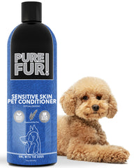 Girl With The Dogs Pure Fur bottle demonstrates gentle conditioner for sensitive skin.