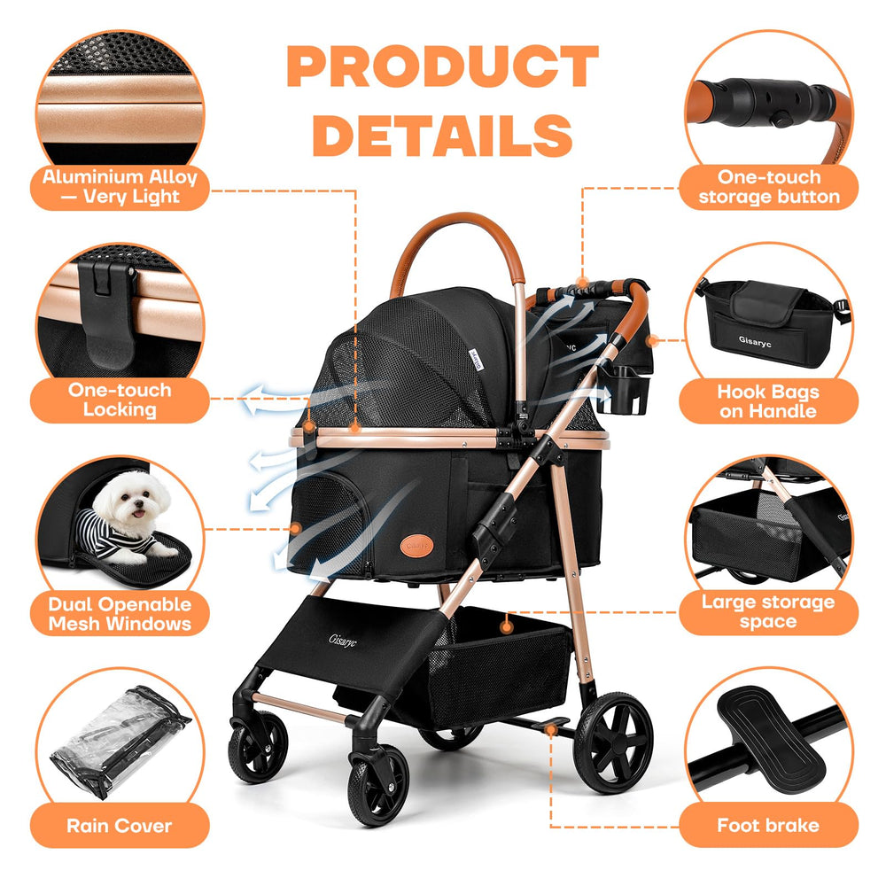 Gisaryc dog-cat stroller detachable carrier ready for vet visits