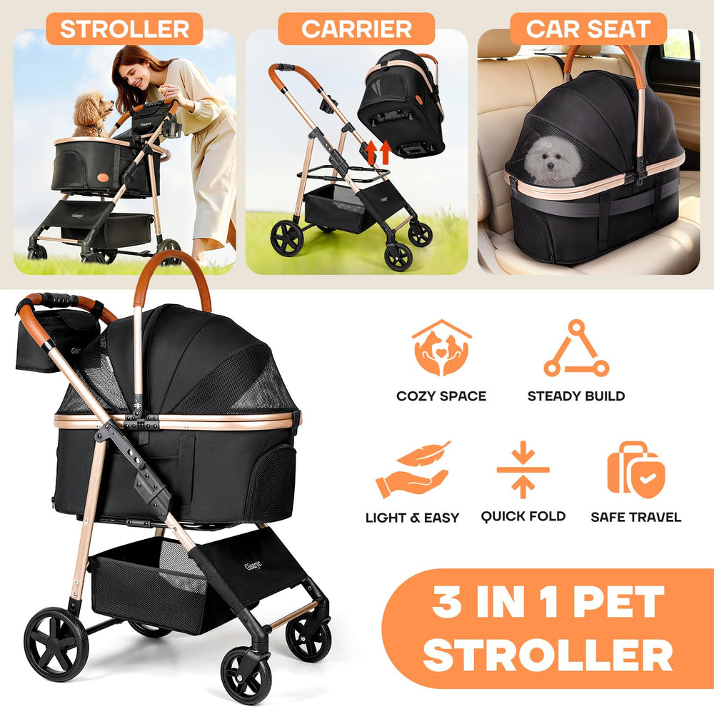 Gisaryc dog-cat stroller folded compact for easy car trunk storage