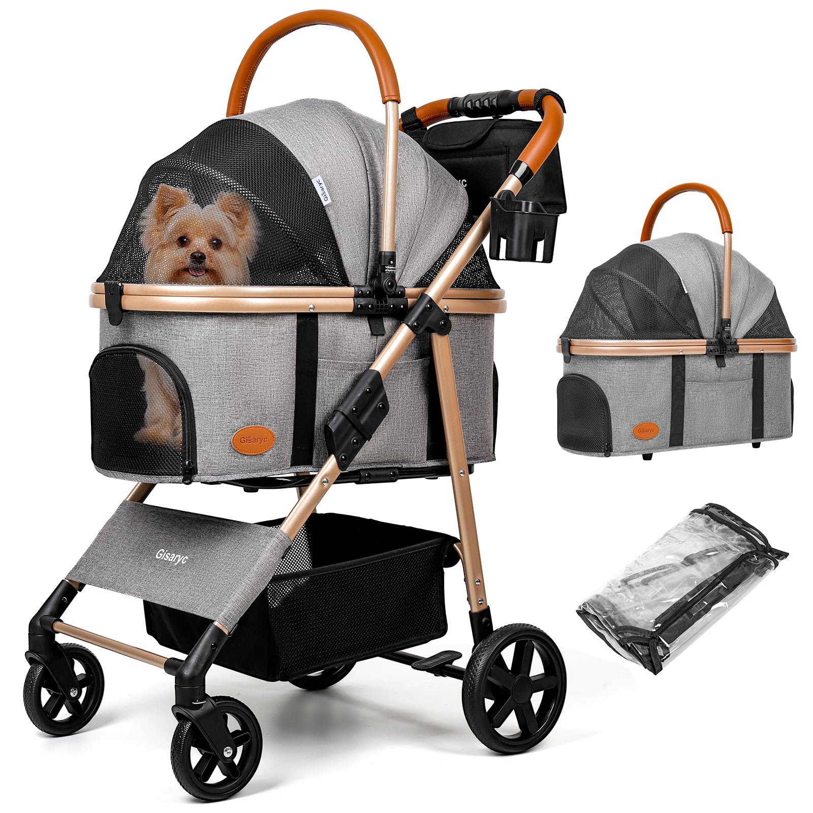 Gisaryc dog-cat stroller front view in grey for smooth on-the-go walking