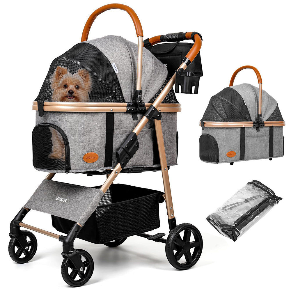 Gisaryc dog-cat stroller front view in grey for smooth on-the-go walking