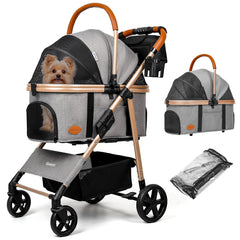 Gisaryc dog-cat stroller front view in grey for smooth on-the-go walking