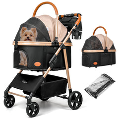 Gisaryc dog cat stroller front view in khaki for a smooth ride