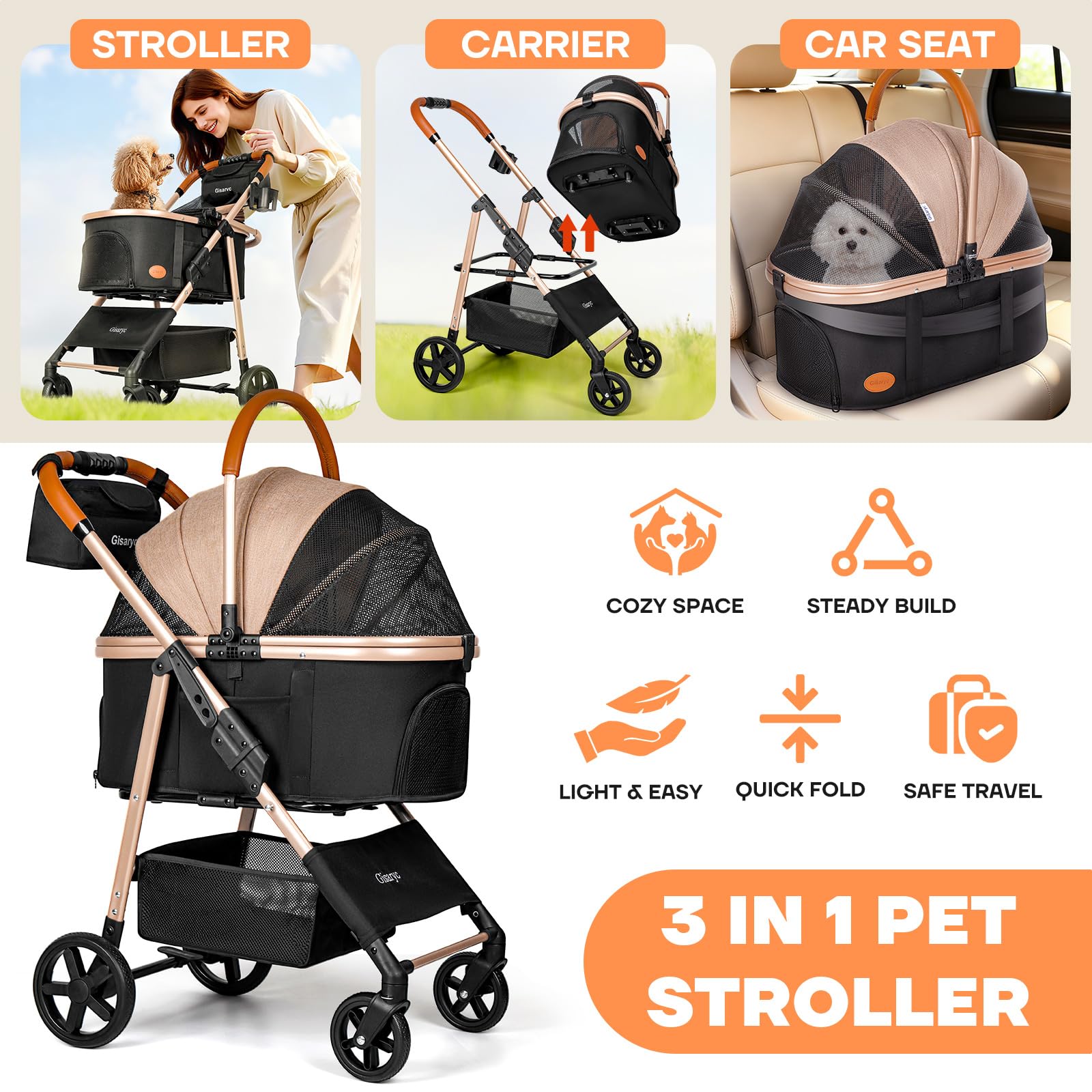 Gisaryc stroller side view showing roomy interior and easy access