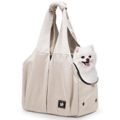 Gisaryc Dog Purse Carrier beige full view shows soft fabric and portable design.