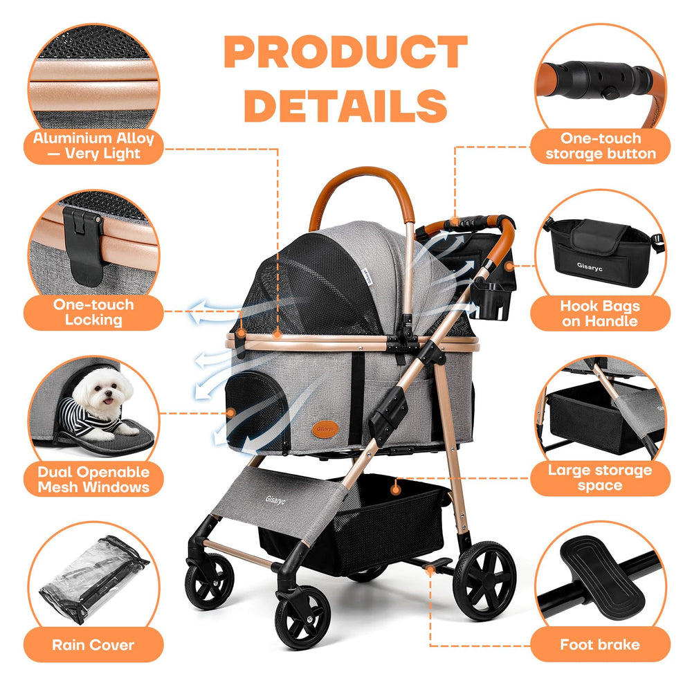 Gisaryc all-terrain pet stroller with four wheels provides stable outdoor adventures