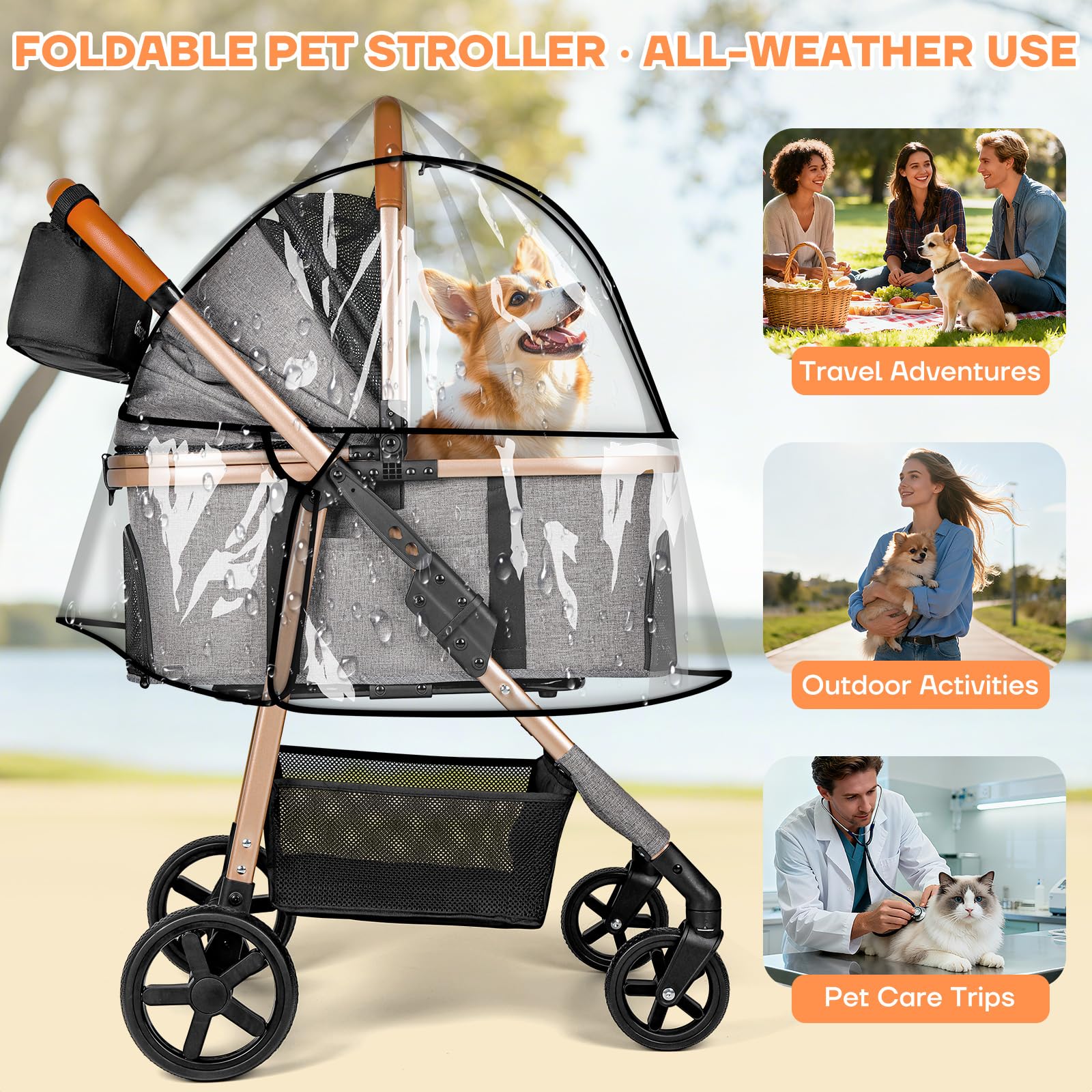 Gisaryc rain cover keeps your pet dry during rainy strolls