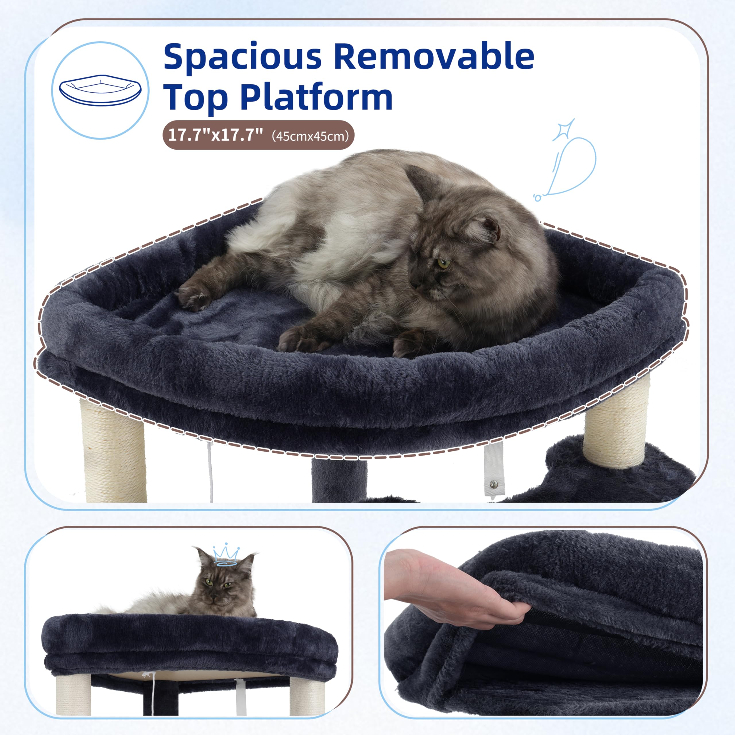 Gitelsnour Corner Cat Tree condo with spring ball provides a cozy hideaway plus interactive play.