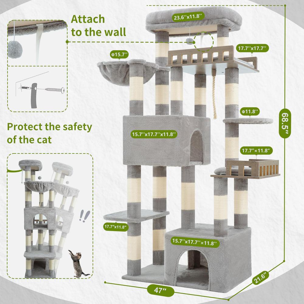 Gitelsnour Cat Tree wide base with anti tipping strap.