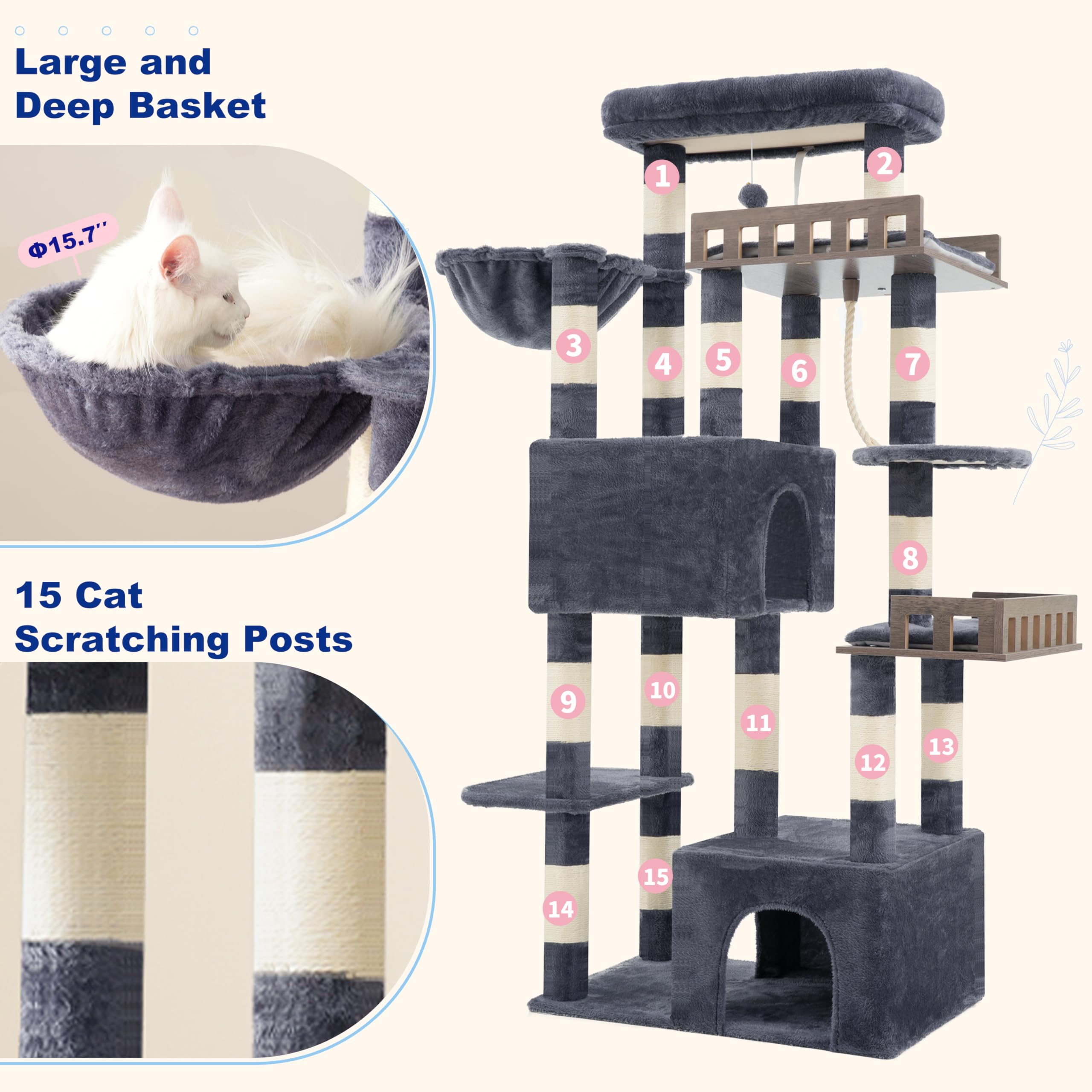 Gitelsnour cat condos provide roomy retreats for quiet naps and cozy hideaways.