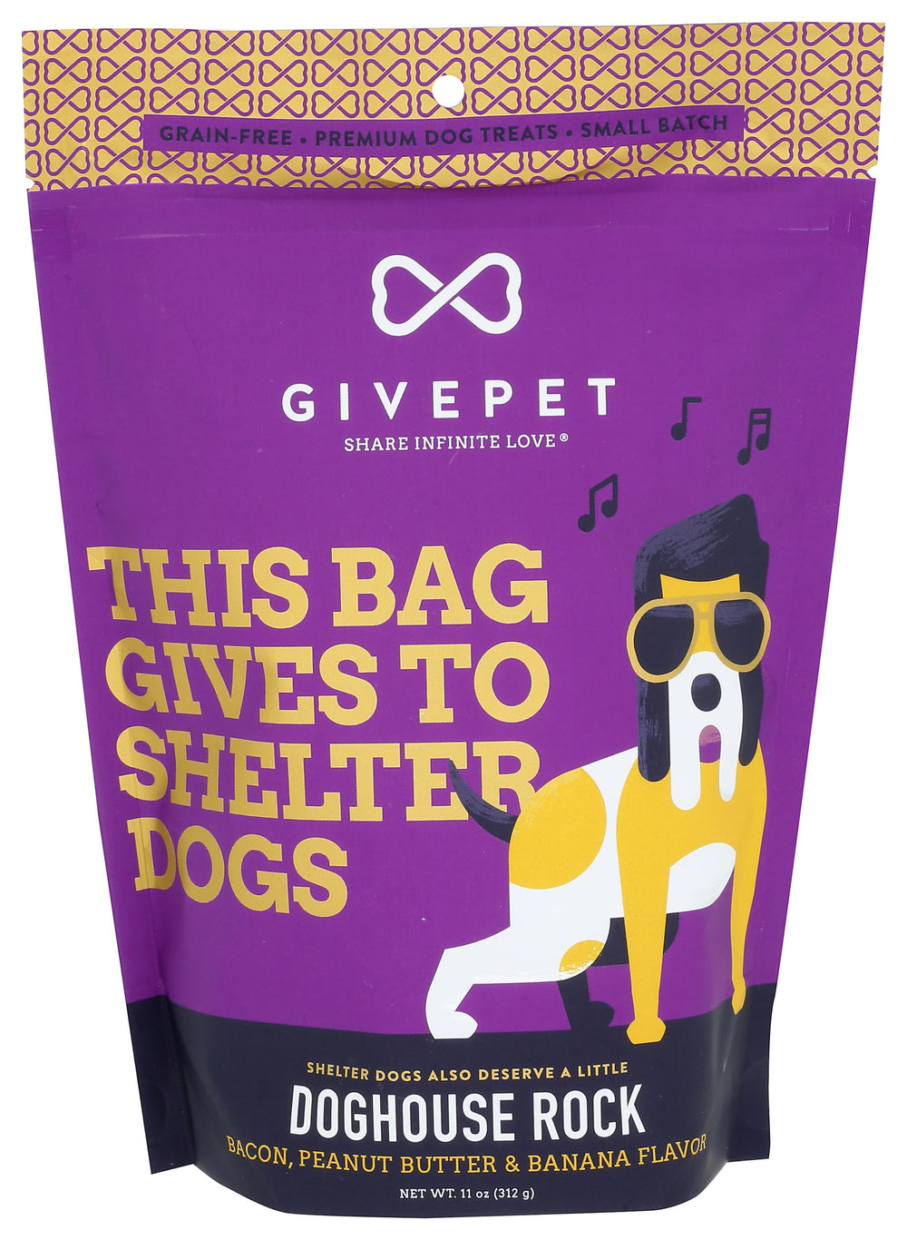 GivePet Doghouse Rock bacon treats bag - grain-free rewards for dog training.