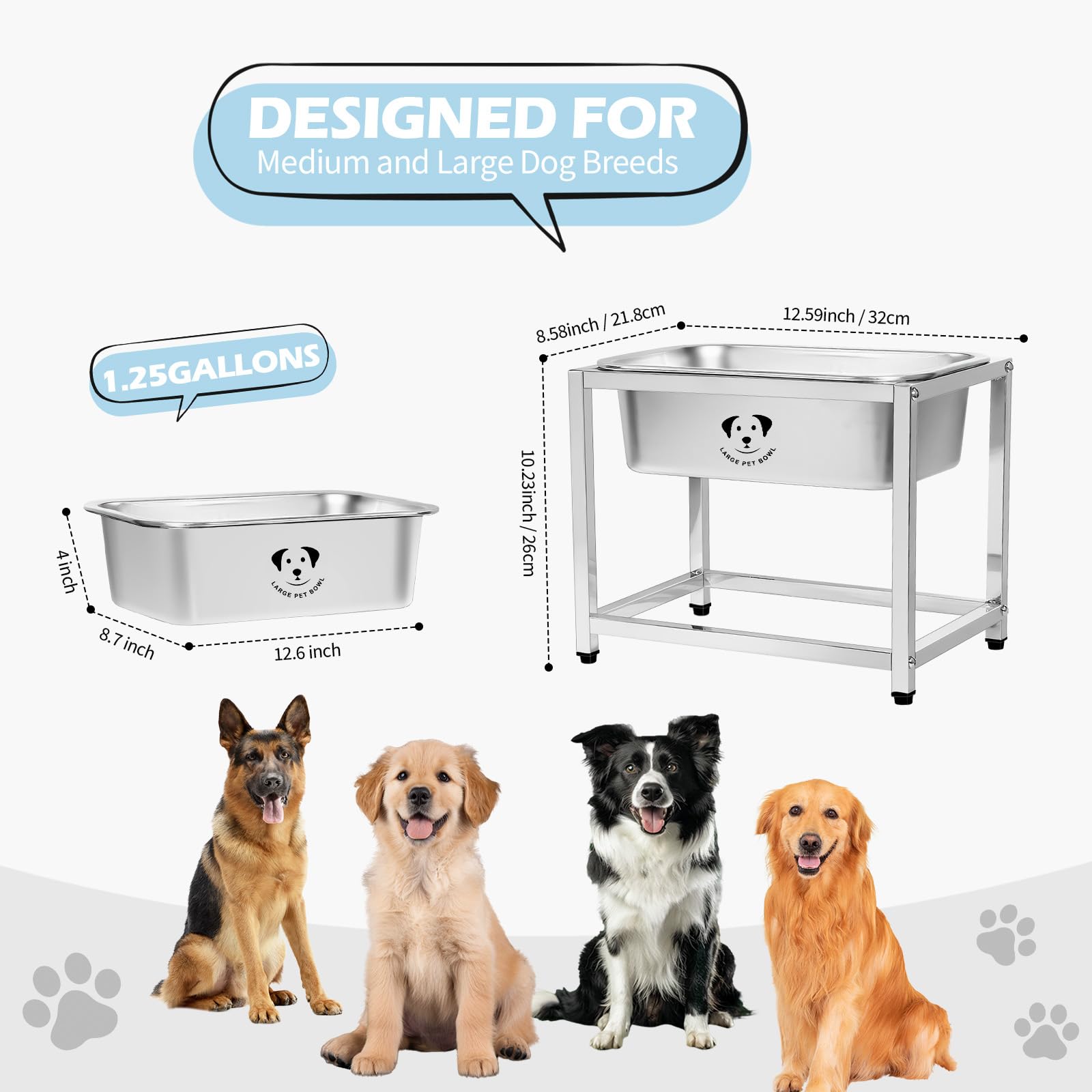 GIXSEGIE stainless steel 1.25 gallon bowl for durable, easy-to-clean hydration.
