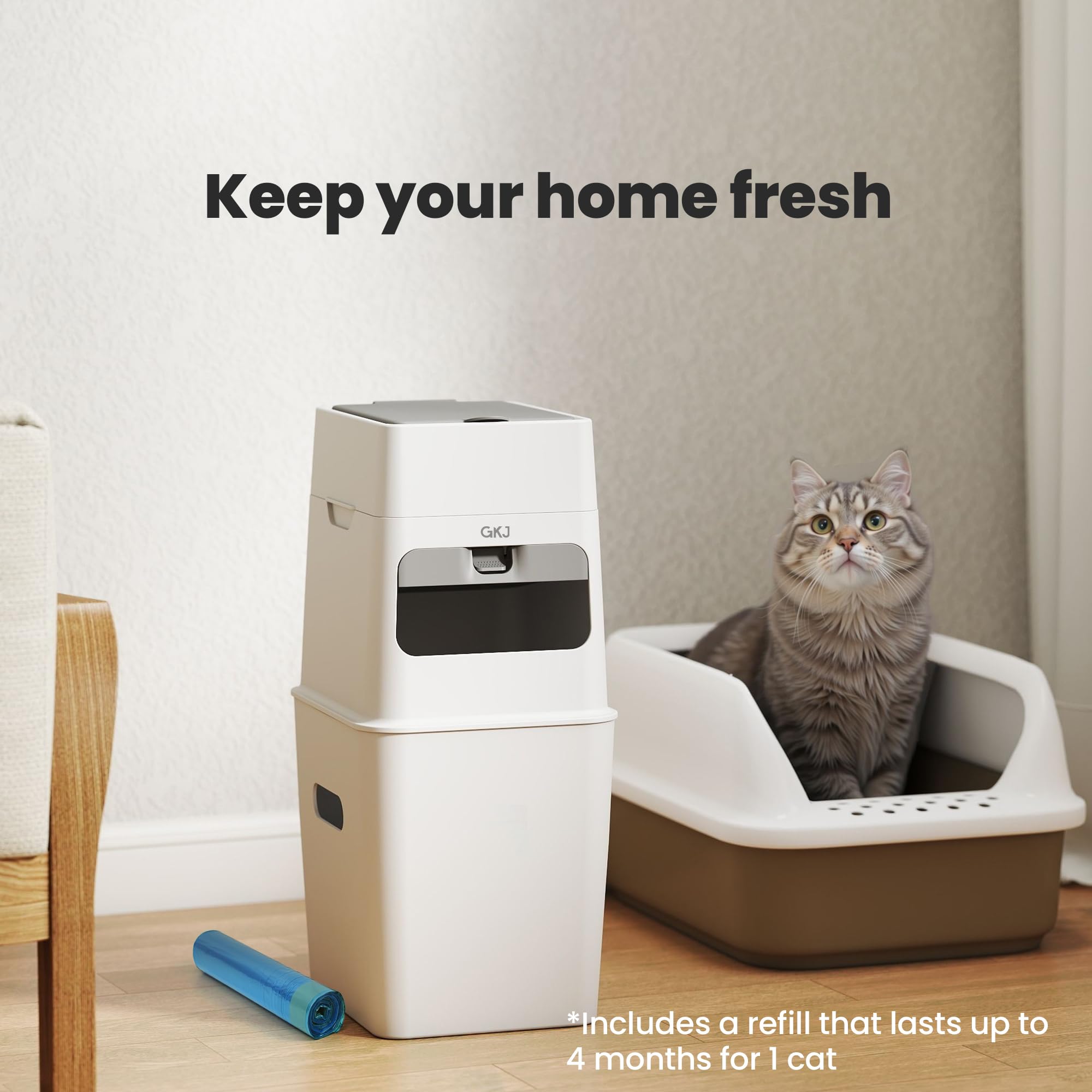 Sleek GKJ design fits in any room while keeping odors contained.
