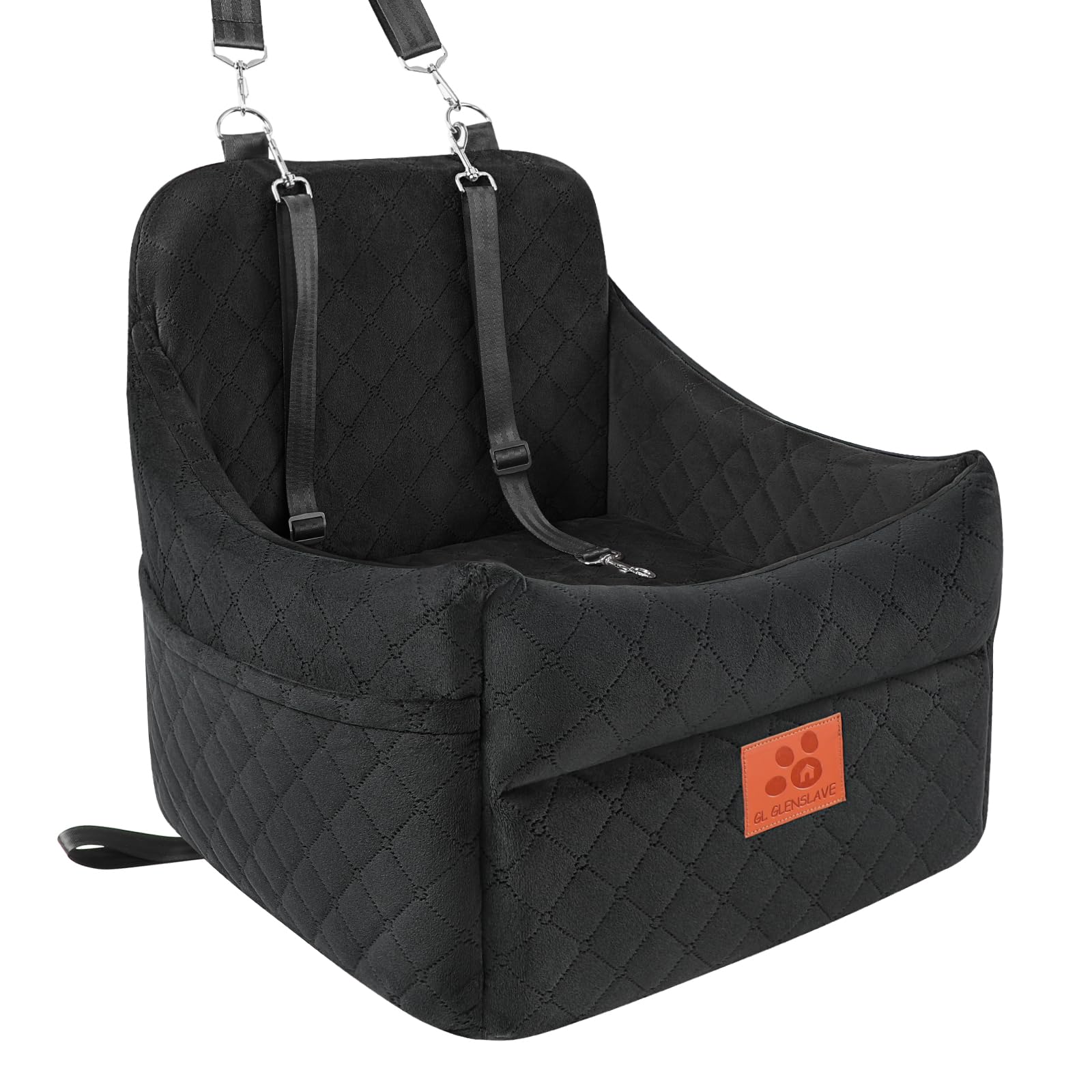 GL GLENSLAVE dog car seat front view shows secure travel for small and medium dogs
