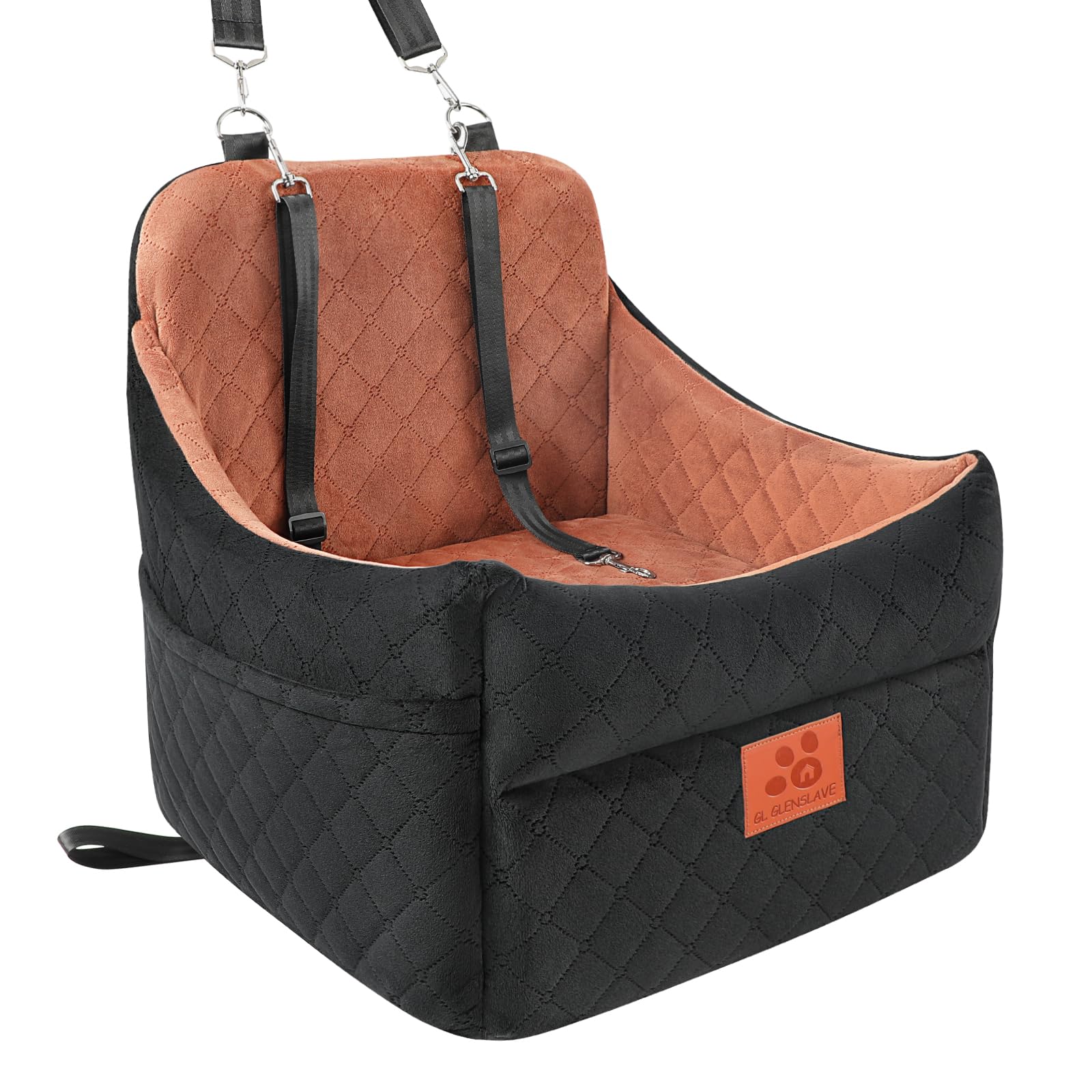 GL GLENSLAVE dog car seat front view showing booster design and safety straps