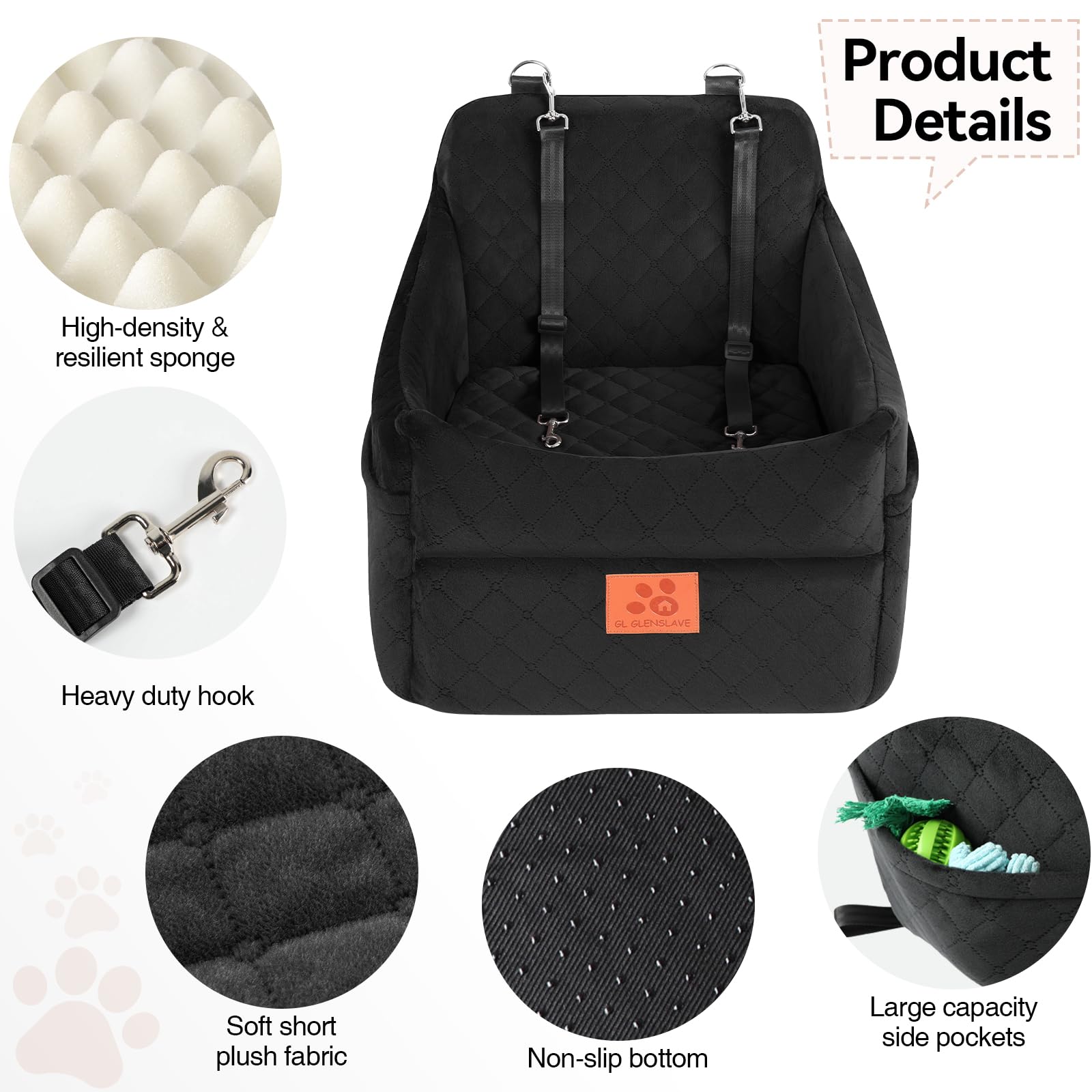GL GLENSLAVE booster seat features safety belts for stability