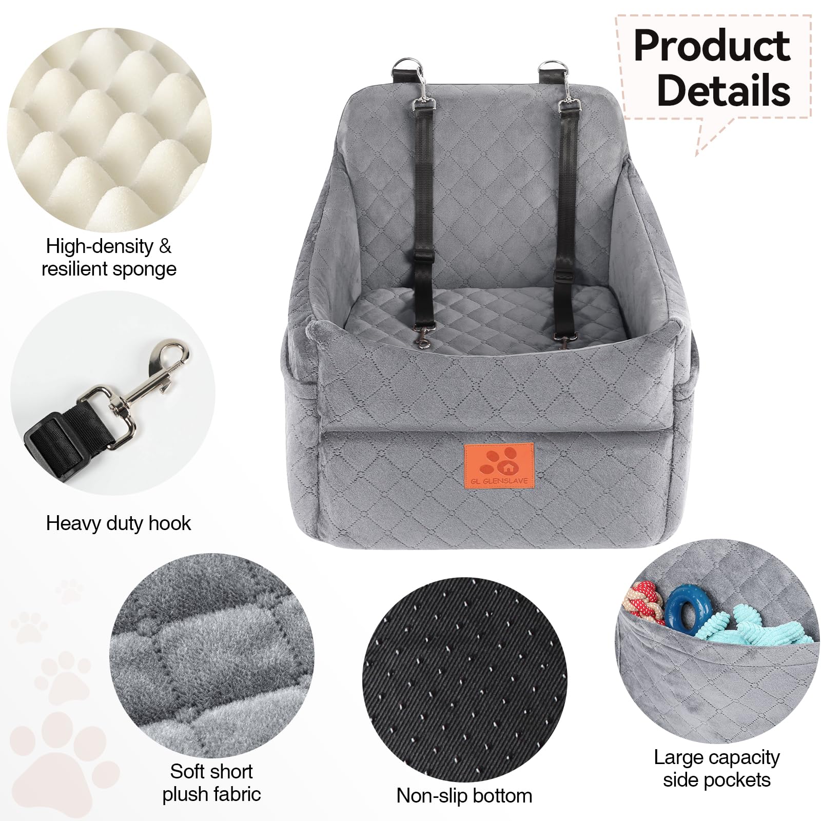 GL GLENSLAVE dog car seat storage pockets for convenient accessories
