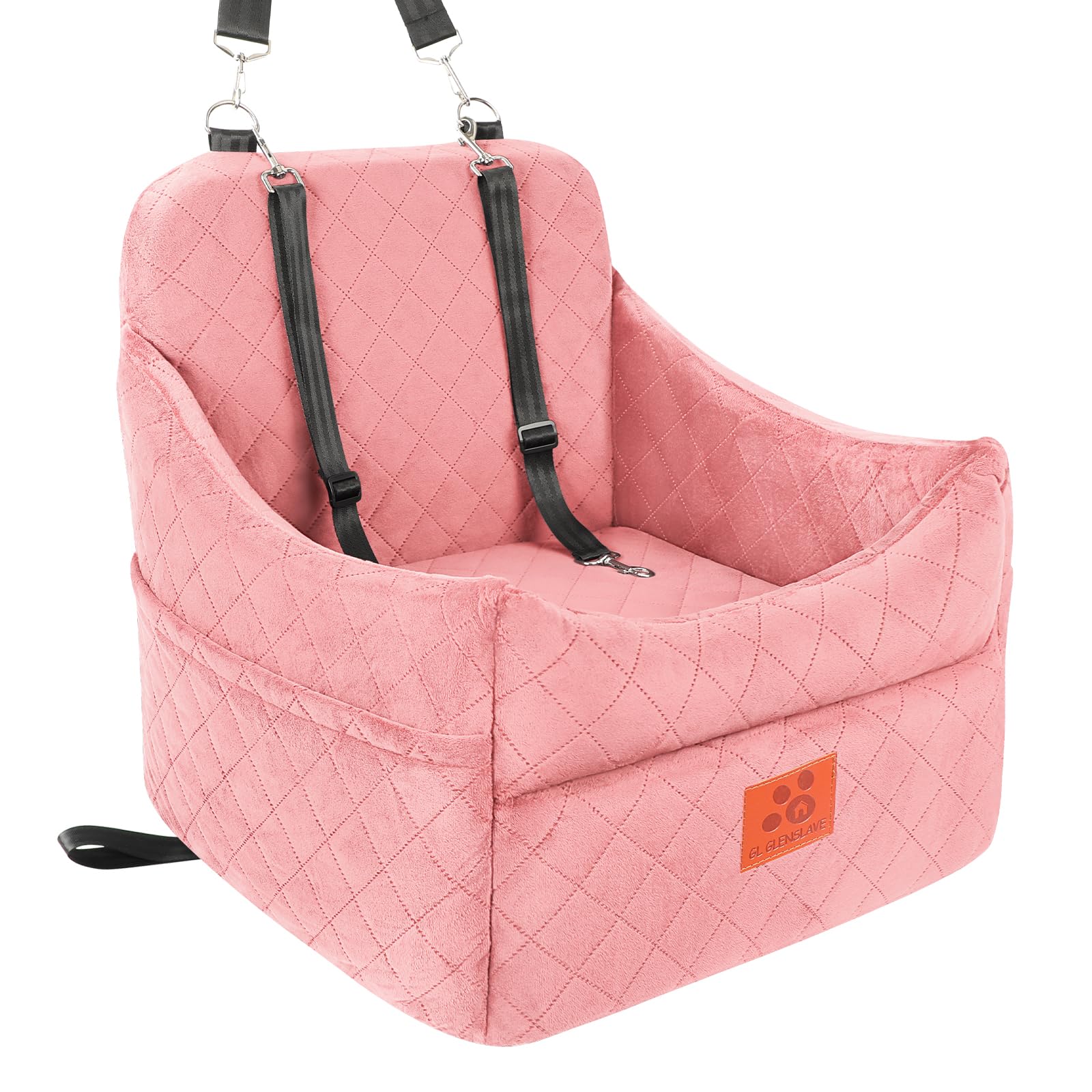 GL GLENSLAVE pink dog car seat booster secured for safe travel