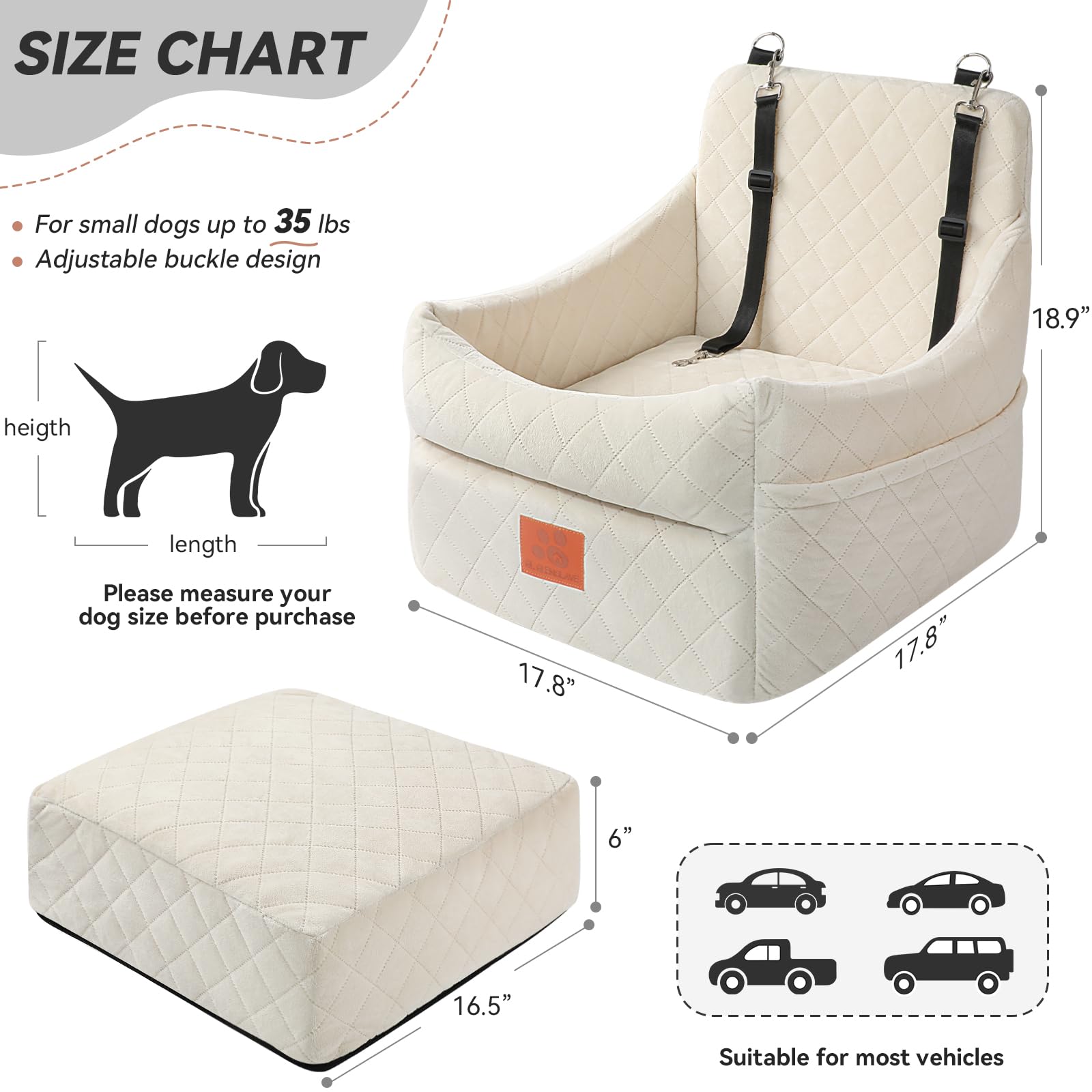 GL GLENSLAVE dog seat with safety belts for secure travel.
