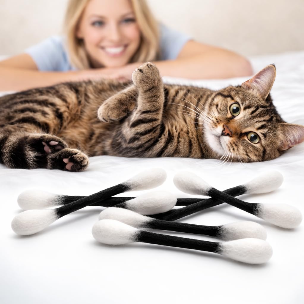 Natural wool cat toy with azo-free dyes designed for curious kittens.