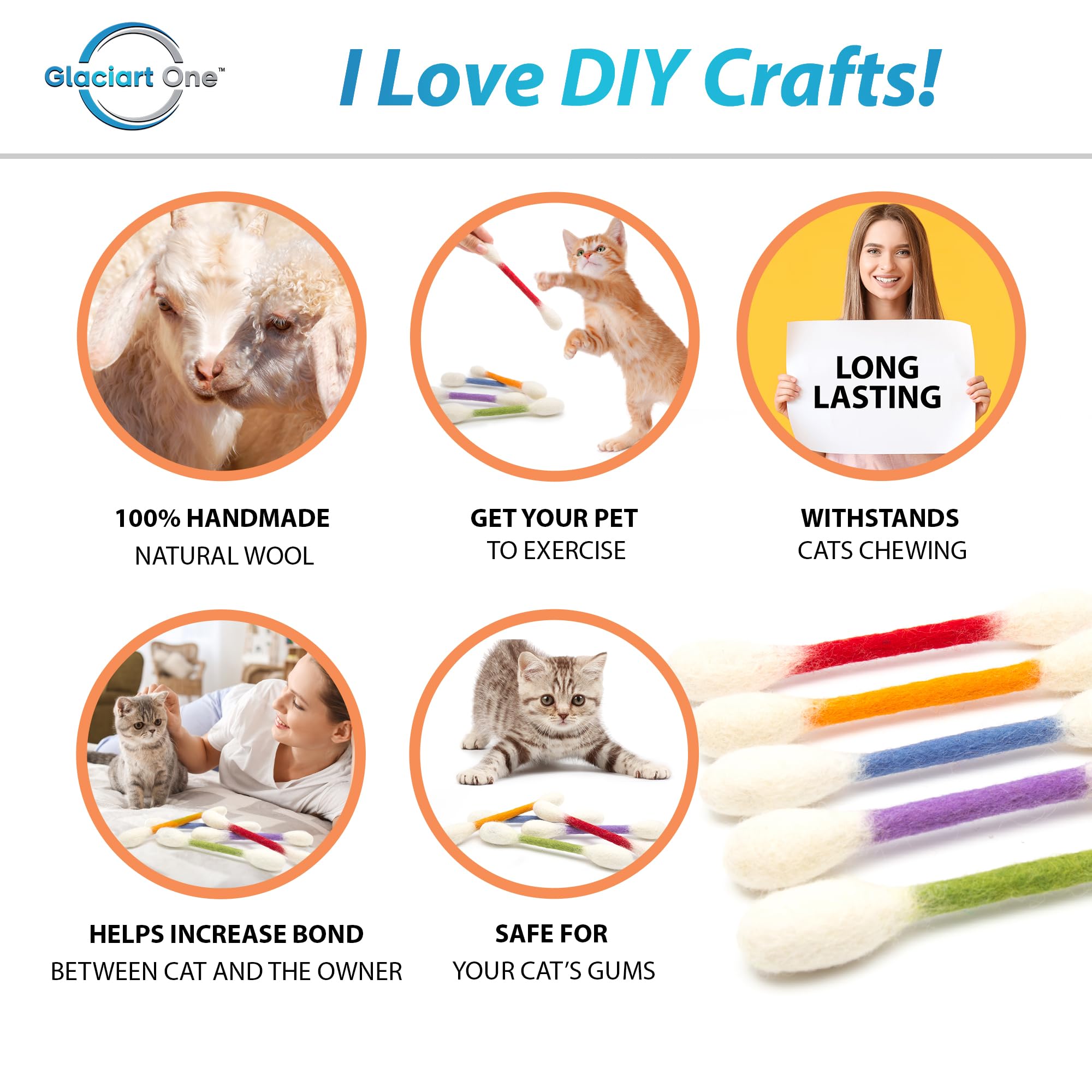 Glaciart One swabs cat toys catnip, close-up of catnip filling stimulating playful activity.