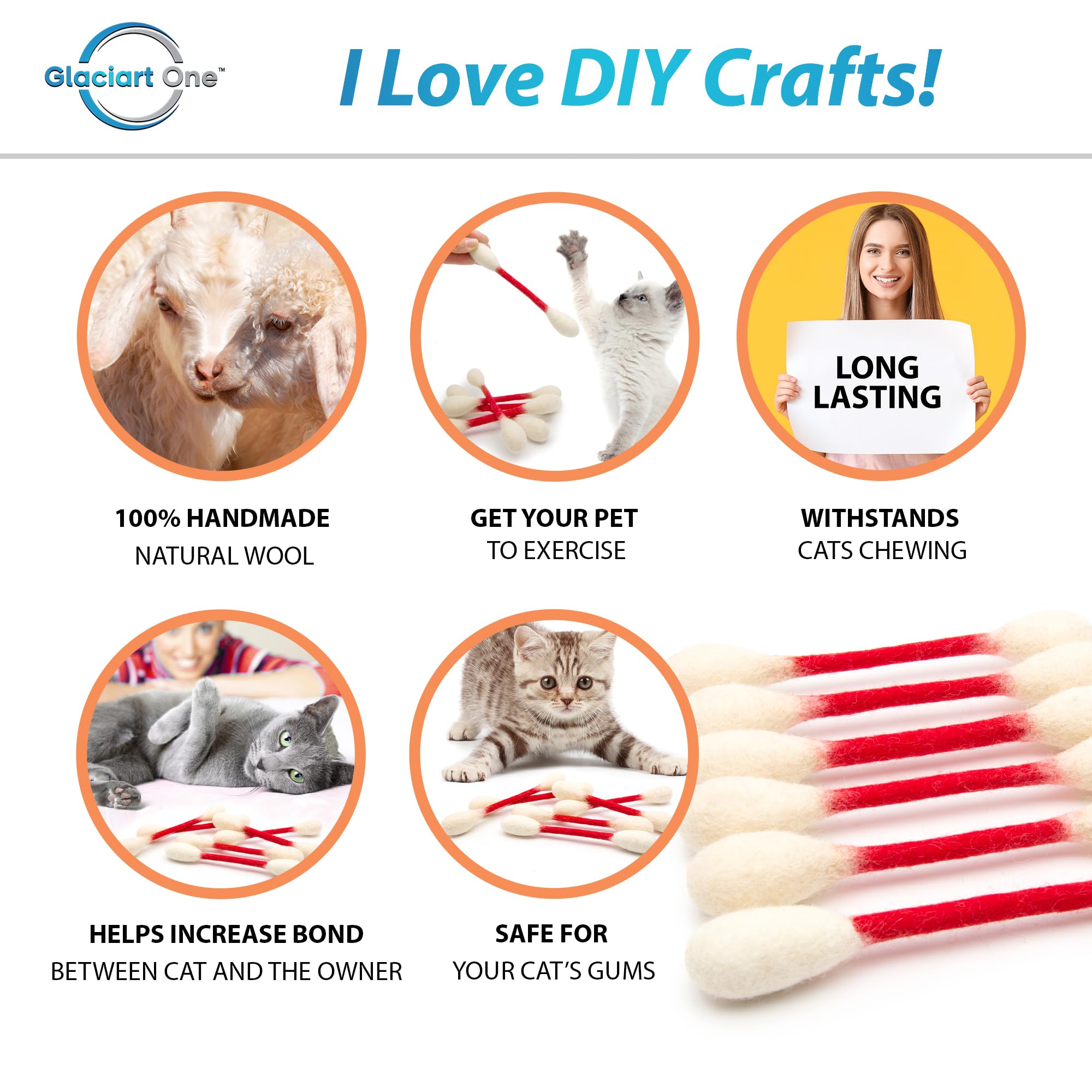 Glaciart One Swabs Cat Toys – catnip-filled swabs in mid-chase for lively fun.
