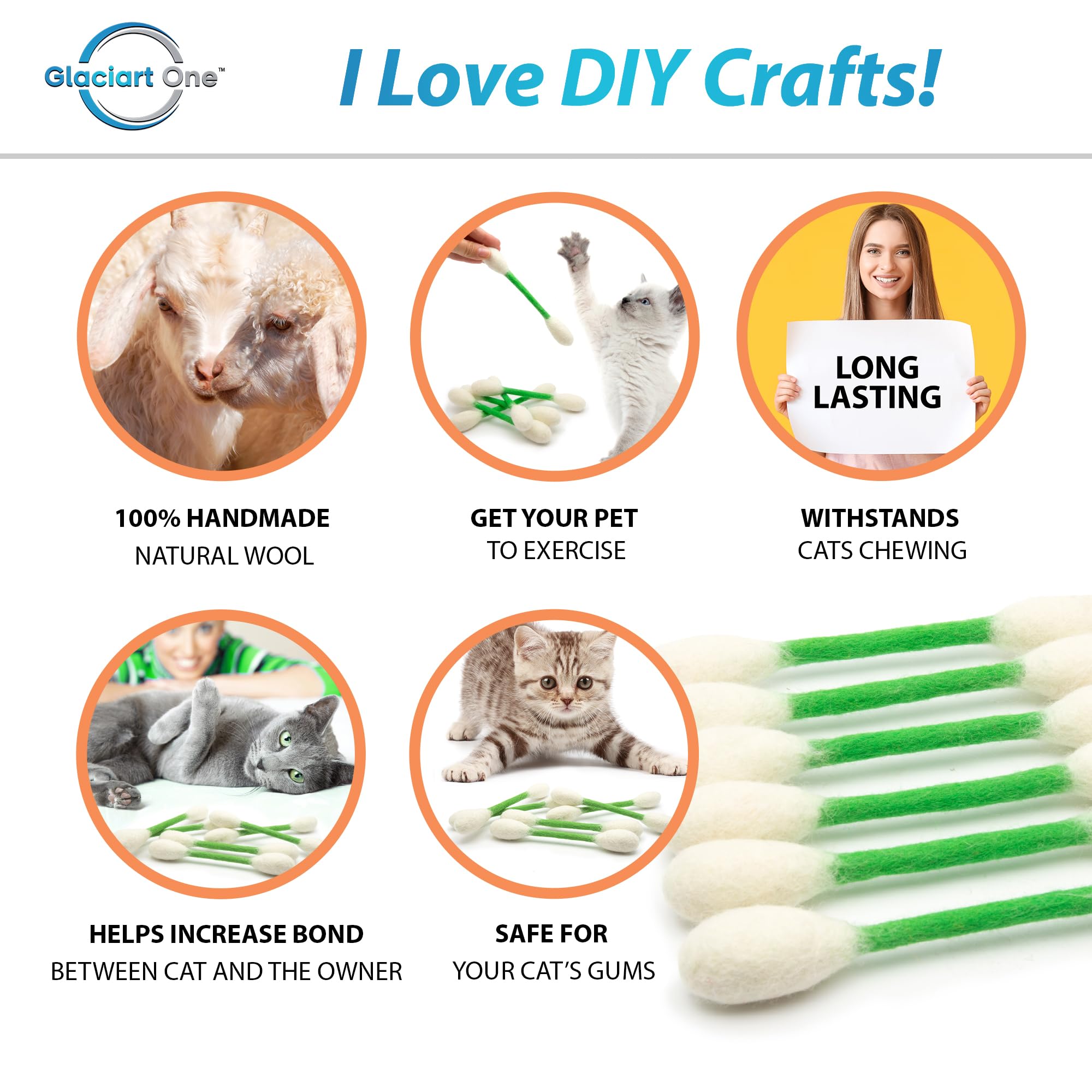 Durable wool catnip swabs from Glaciart One provide active play