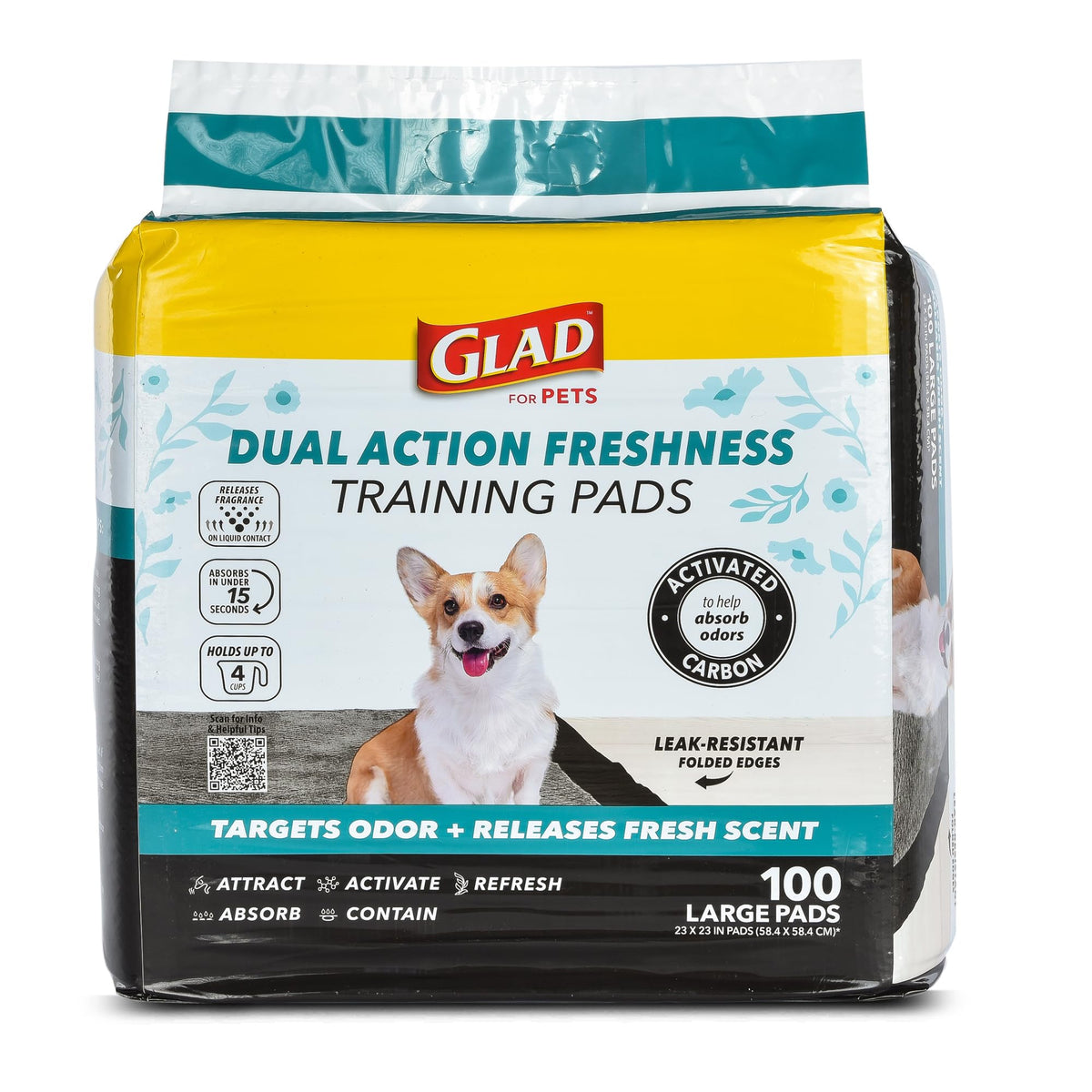 Glad for Pets 23x23 inch activated carbon pad absorbs odors and hides yellow spots.