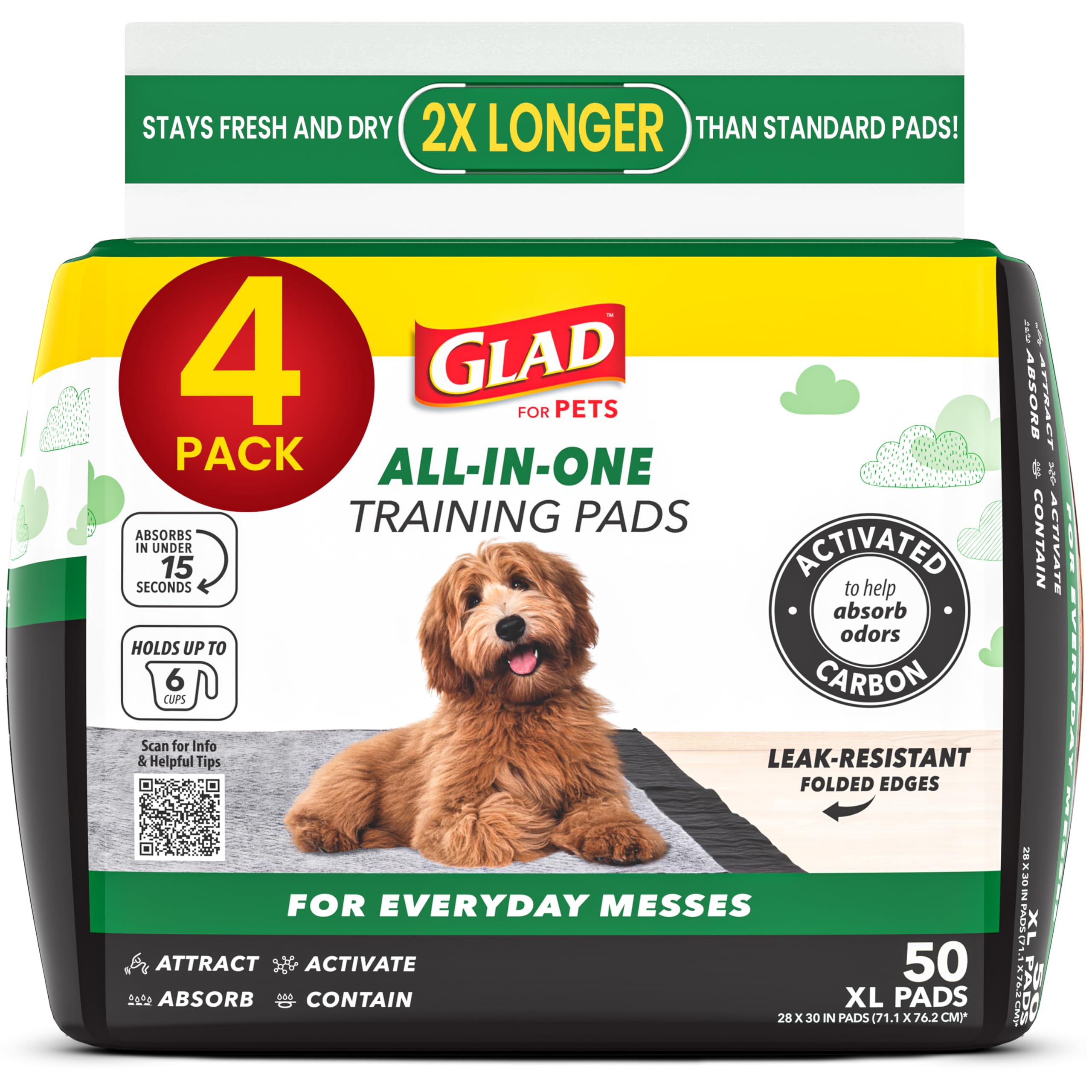 Glad for Pets extra-large charcoal dog training pads provide expanded coverage for large dogs.