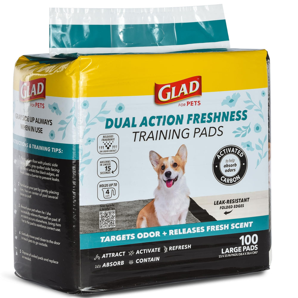 Glad for Pets gray quilted top sheet limits liquid spread.