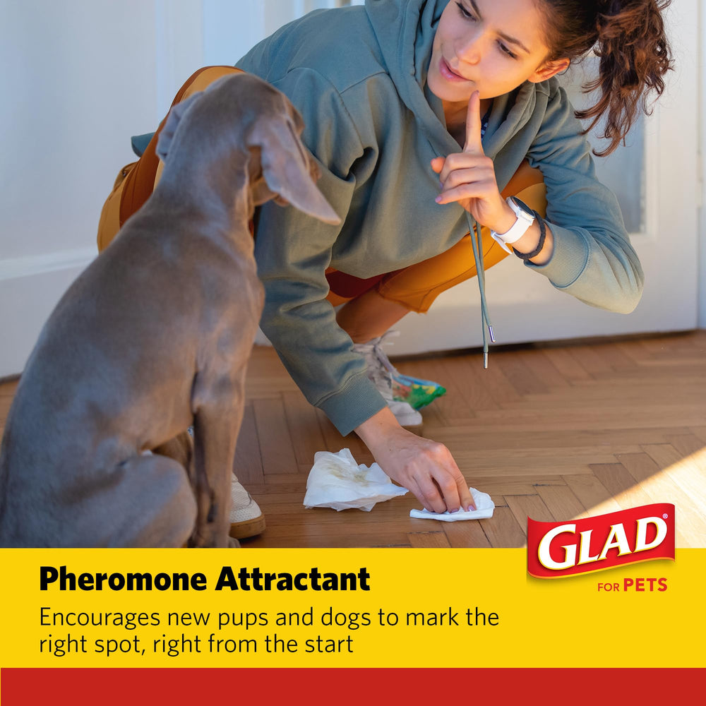 Glad for Pets pheromone attractant pad guiding dogs to the spot.