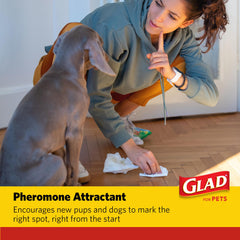 Glad for Pets pheromone attractant pad guiding dogs to the spot.