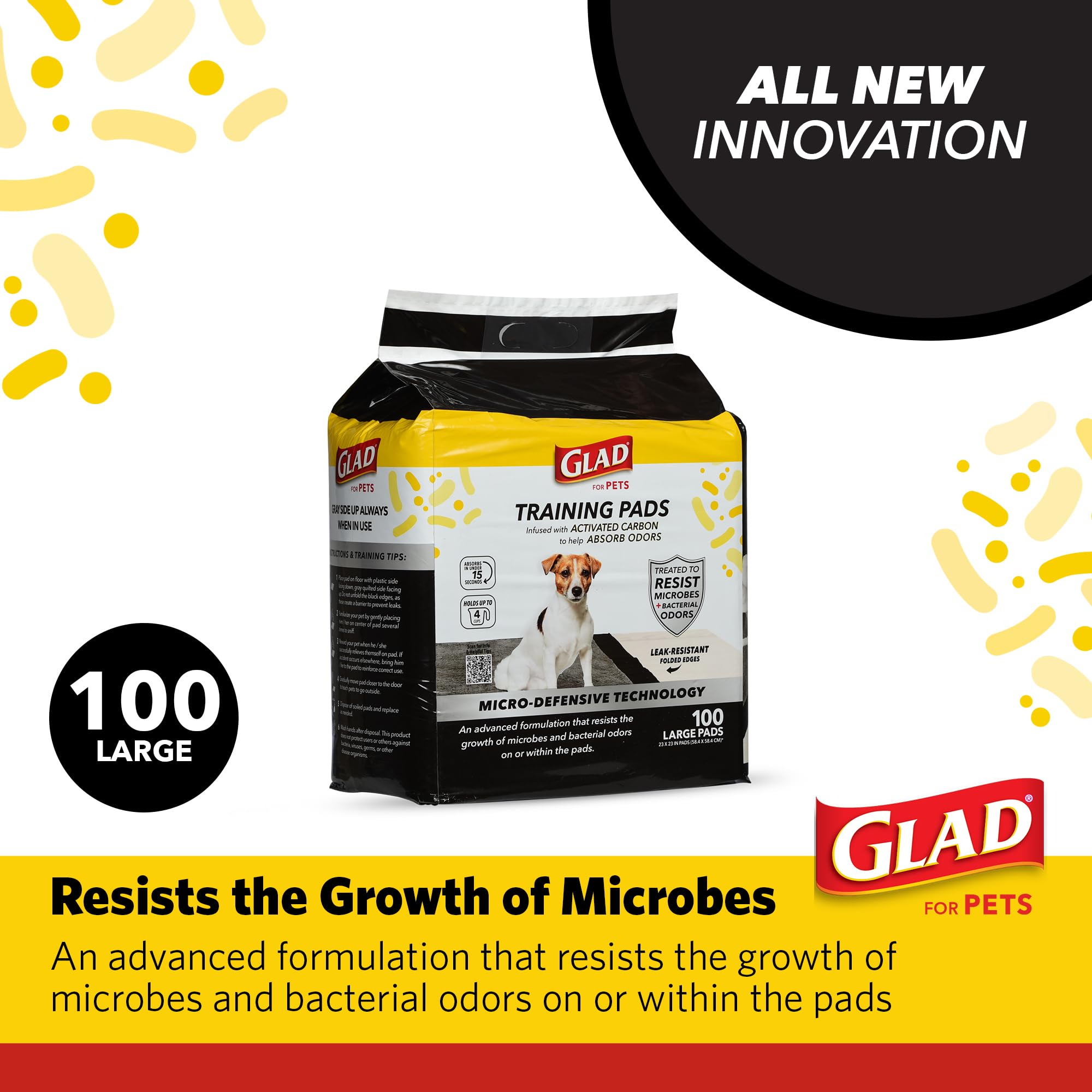 Glad for Pets six-layer leak-proof pad, reliable containment.