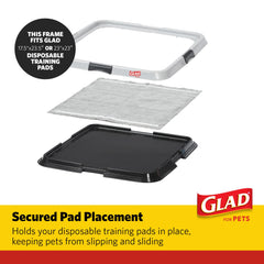 Glad pad holder with raised edges provides extra leak protection on floors.