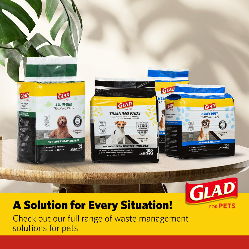Glad for Pets 28x30-inch pad in use under feeding area for floor protection.