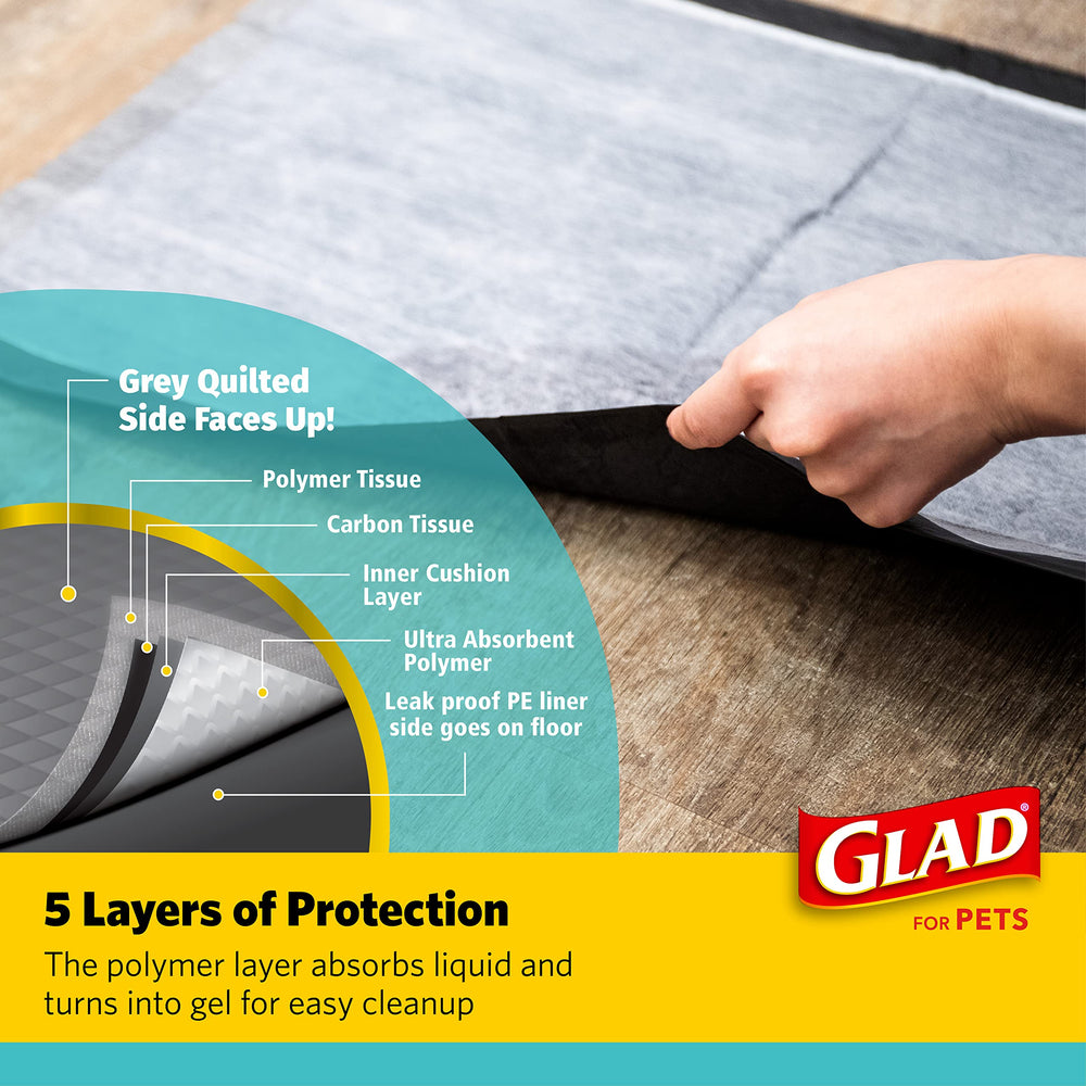 Glad for Pets charcoal puppy pad bulk 120-count package for frequent use.
