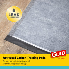 Glad for Pets charcoal puppy pad with high absorption layer keeping surface dry.
