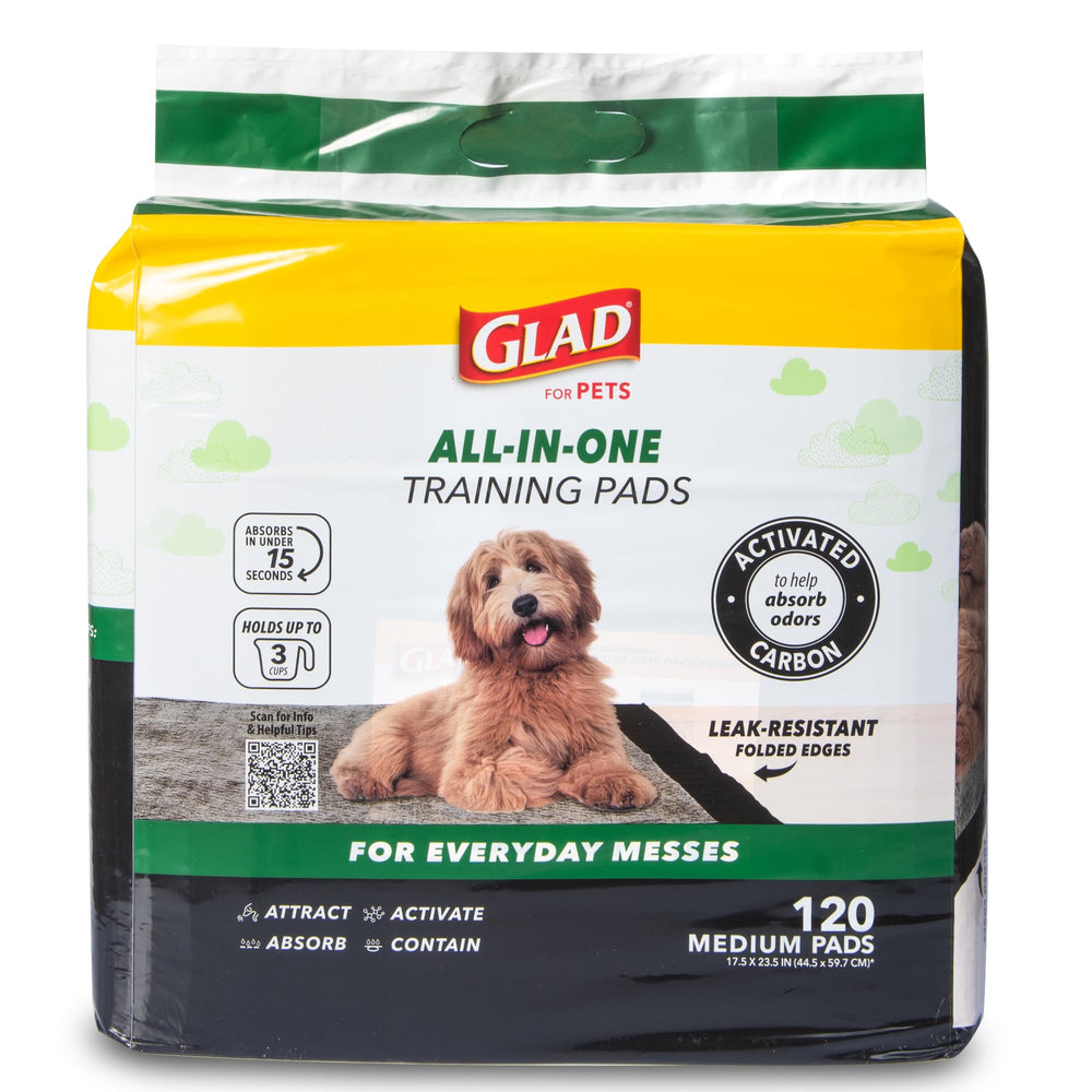 Glad for Pets charcoal puppy pad showing odor-control for training sessions.