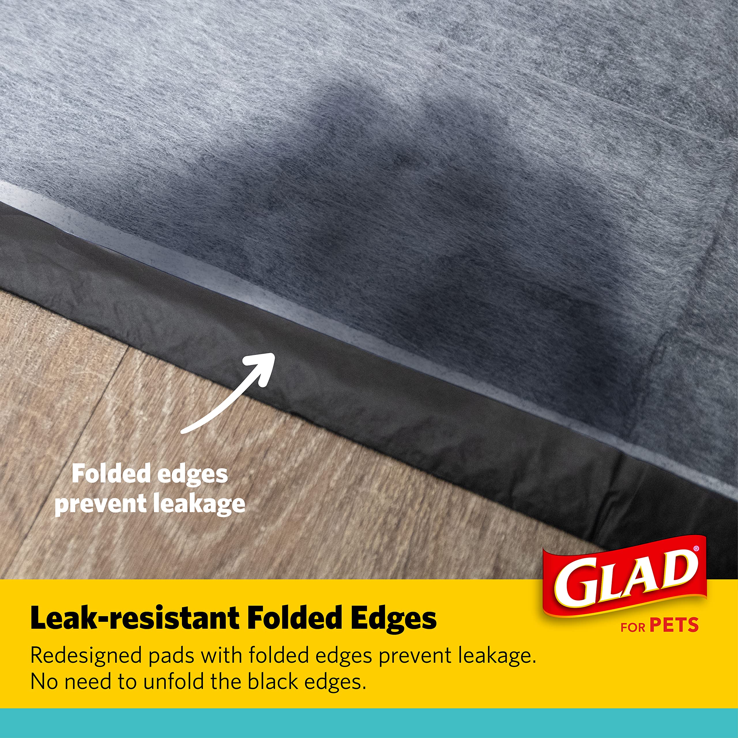 Glad for Pets charcoal puppy pad featuring pheromone attractant for training.