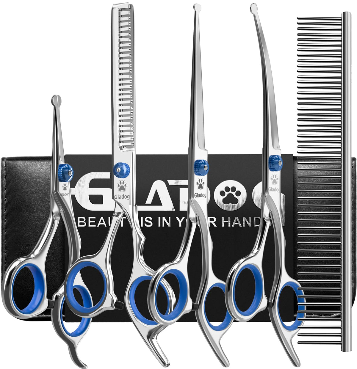 GLADOG dog grooming scissors kit with safety round tips for confident pet trims.