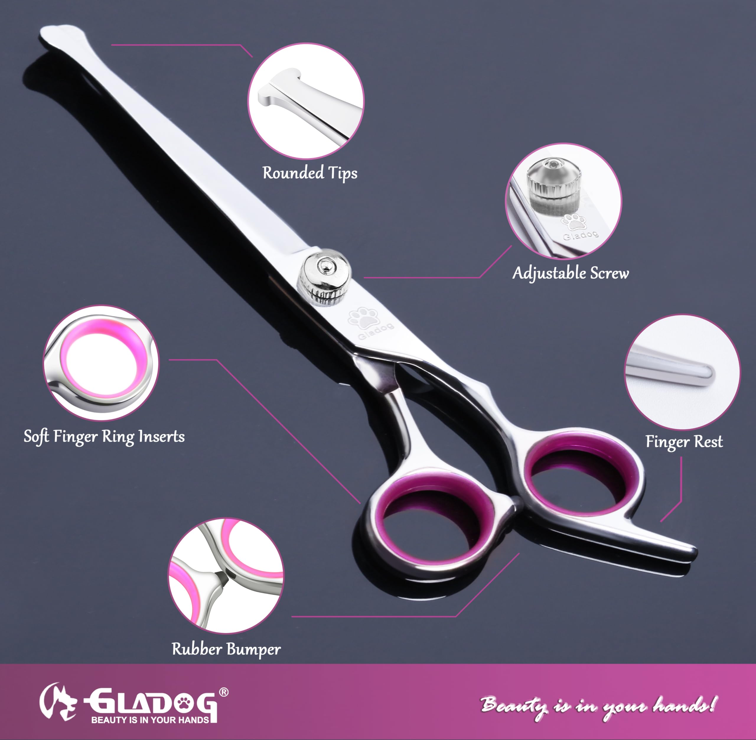 GLADOG curved scissors for smooth body shaping during grooming