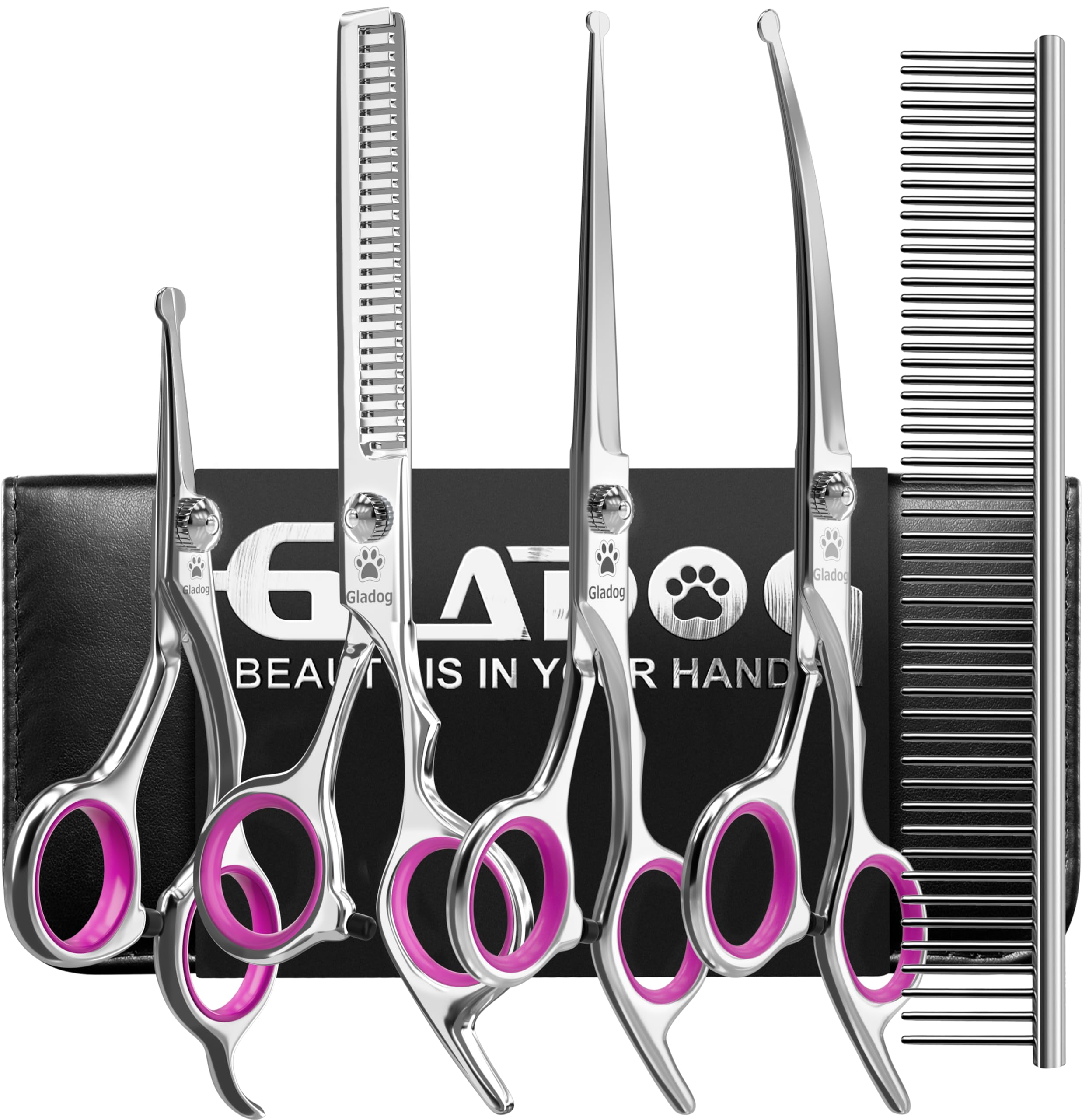GLADOG grooming scissors kit in pink with rounded tips for safe trims