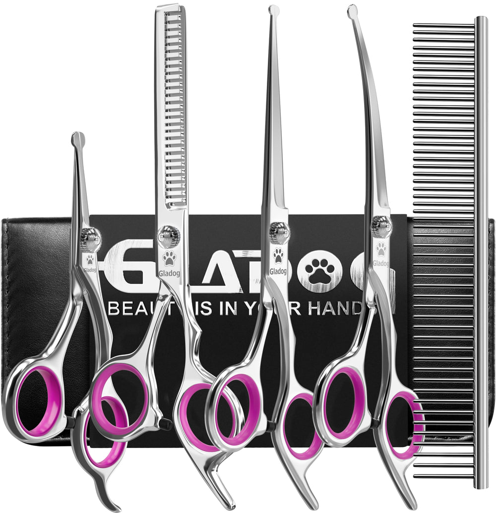 GLADOG grooming scissors kit in pink with rounded tips for safe trims